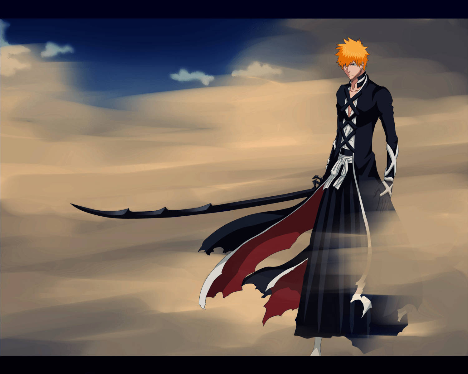 Ichigo Bankai, spiky orange hair, desert, HD Desktop Wallpaper