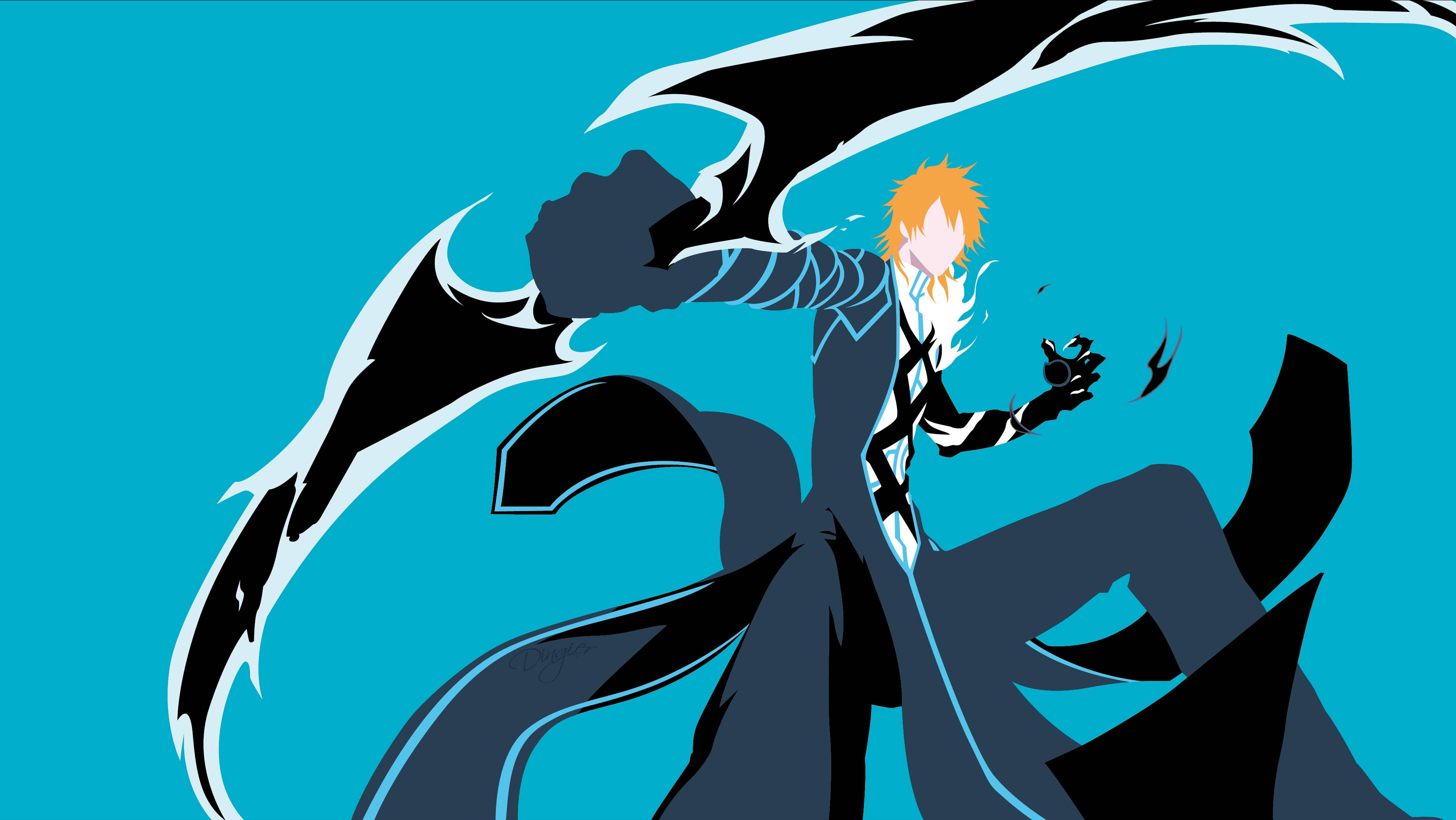 Ichigo Bankai, orange hair, black wings, 2K Desktop Wallpaper