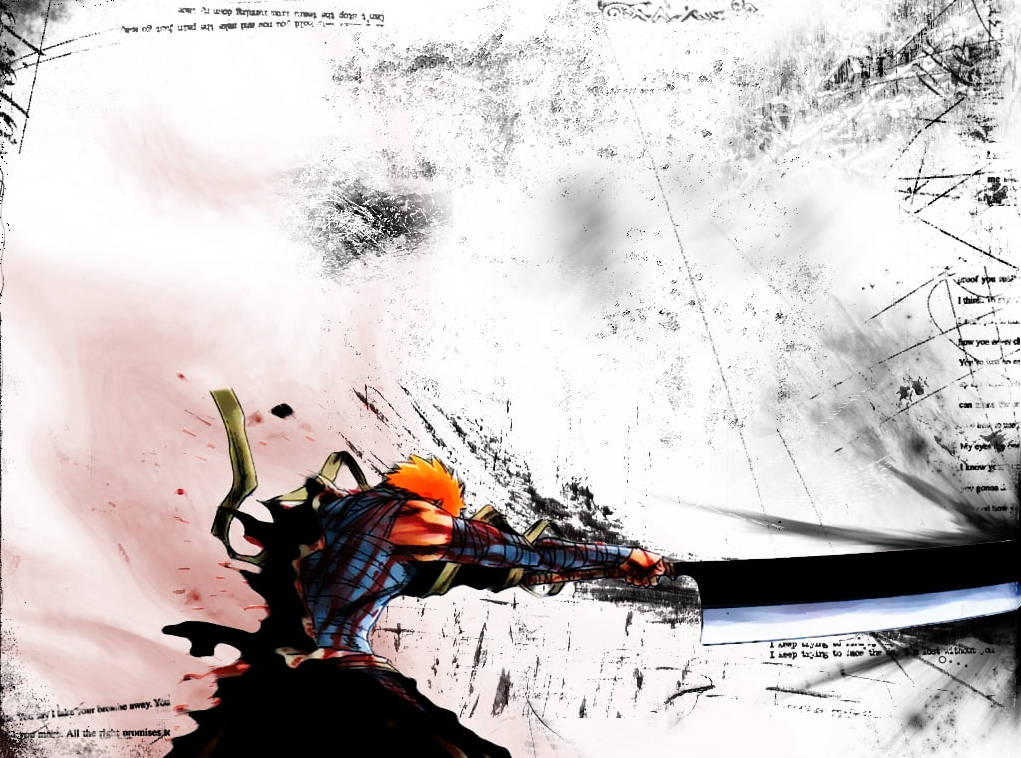 Ichigo Bankai, orange hair, glowing sword, SD Desktop Wallpaper