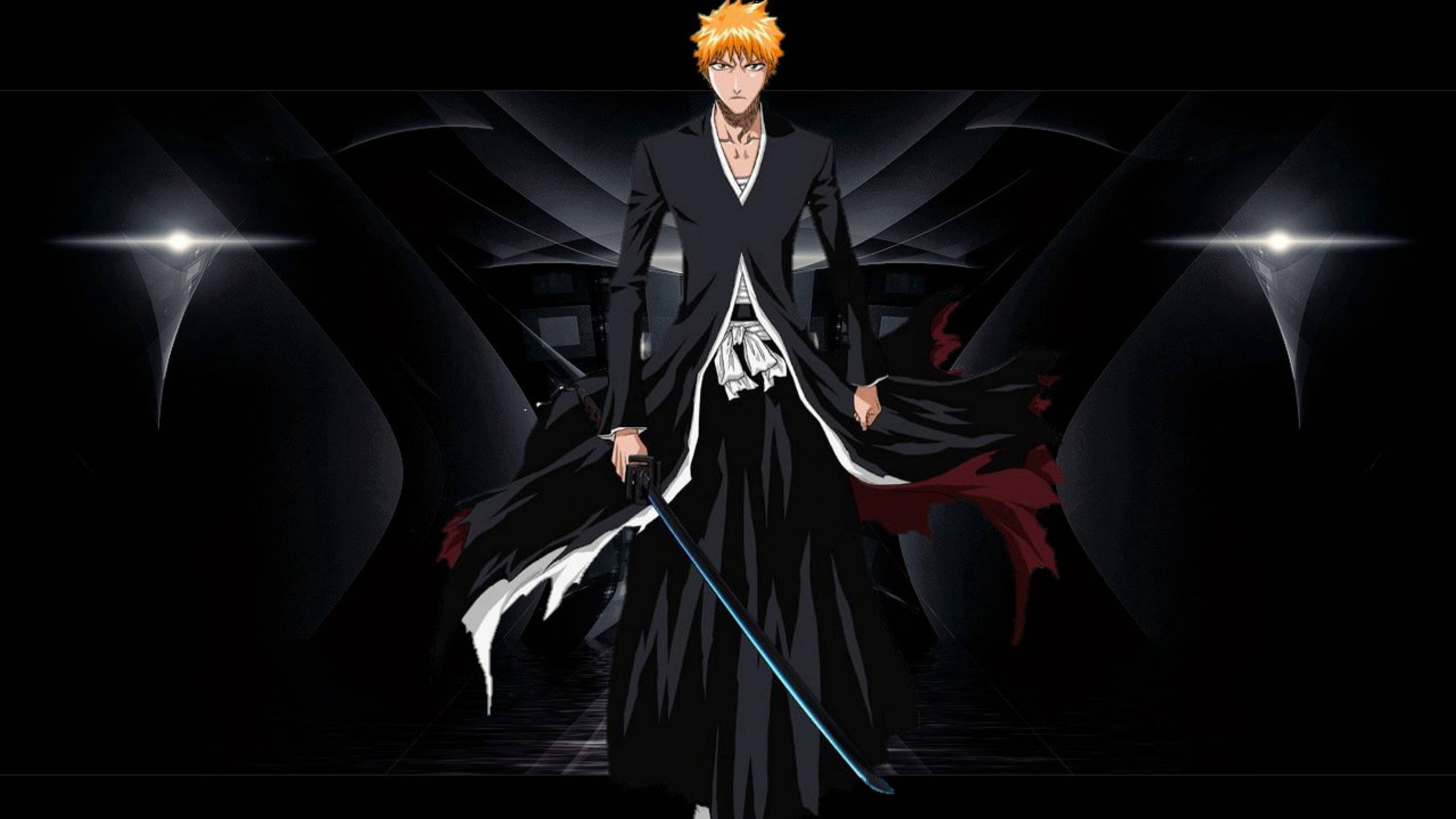 Ichigo Bankai, black kimono, orange hair, 4K Desktop Wallpaper