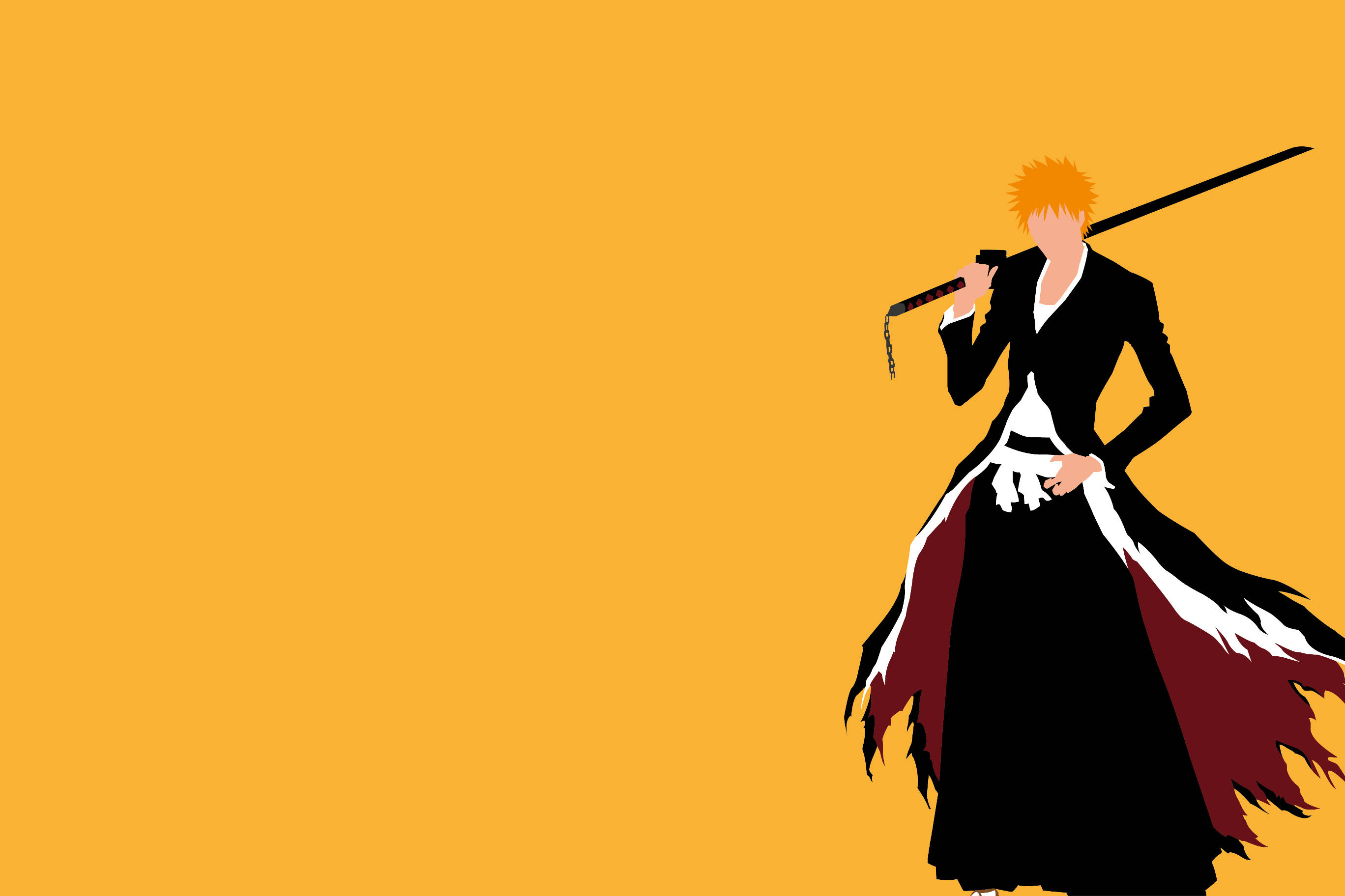 Ichigo Bankai, spiky orange hair, black and white robe, 2K Desktop Wallpaper