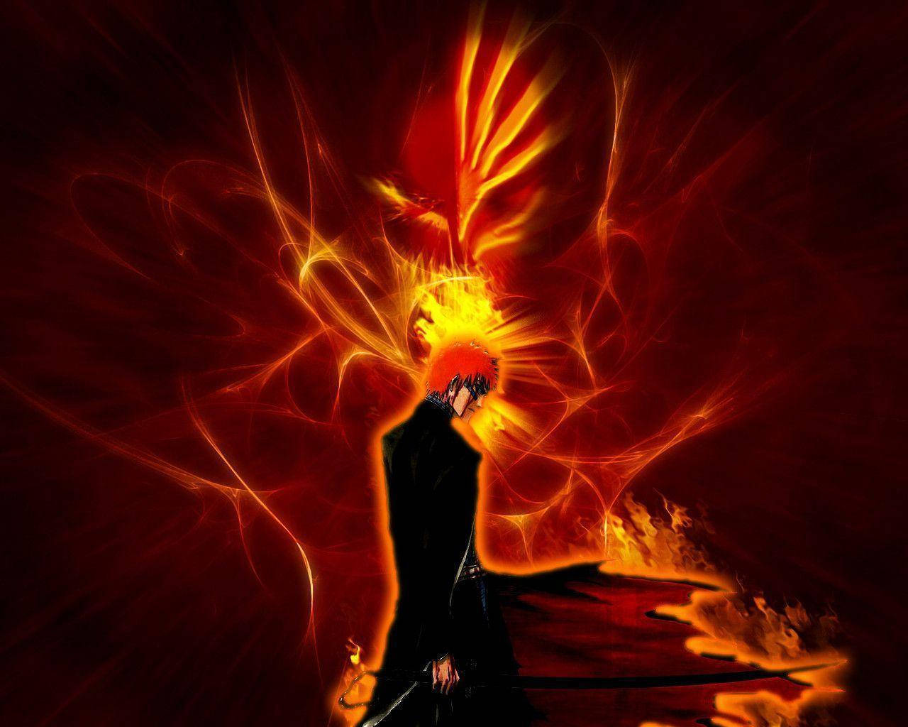Ichigo Bankai, fire shadow, glowing orange hair, HD Desktop Wallpaper