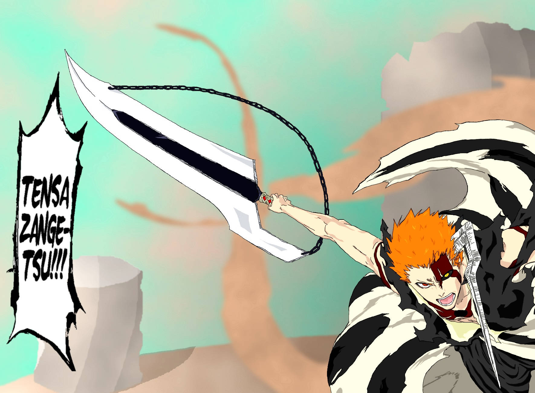 Ichigo Bankai, orange hair, large white sword, HD Desktop Wallpaper
