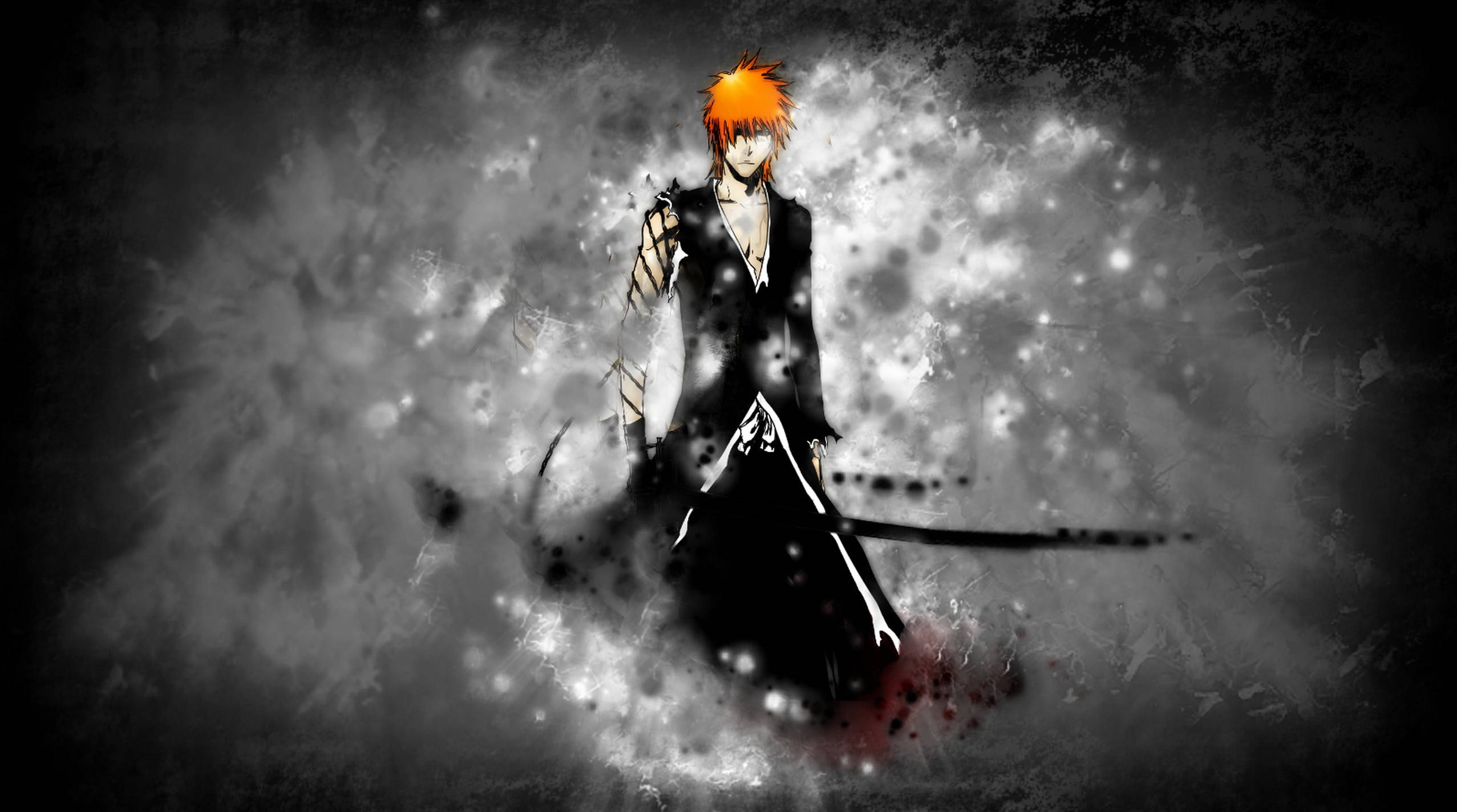Ichigo Bankai, spiky orange hair, black outfit, Full HD Desktop Wallpaper