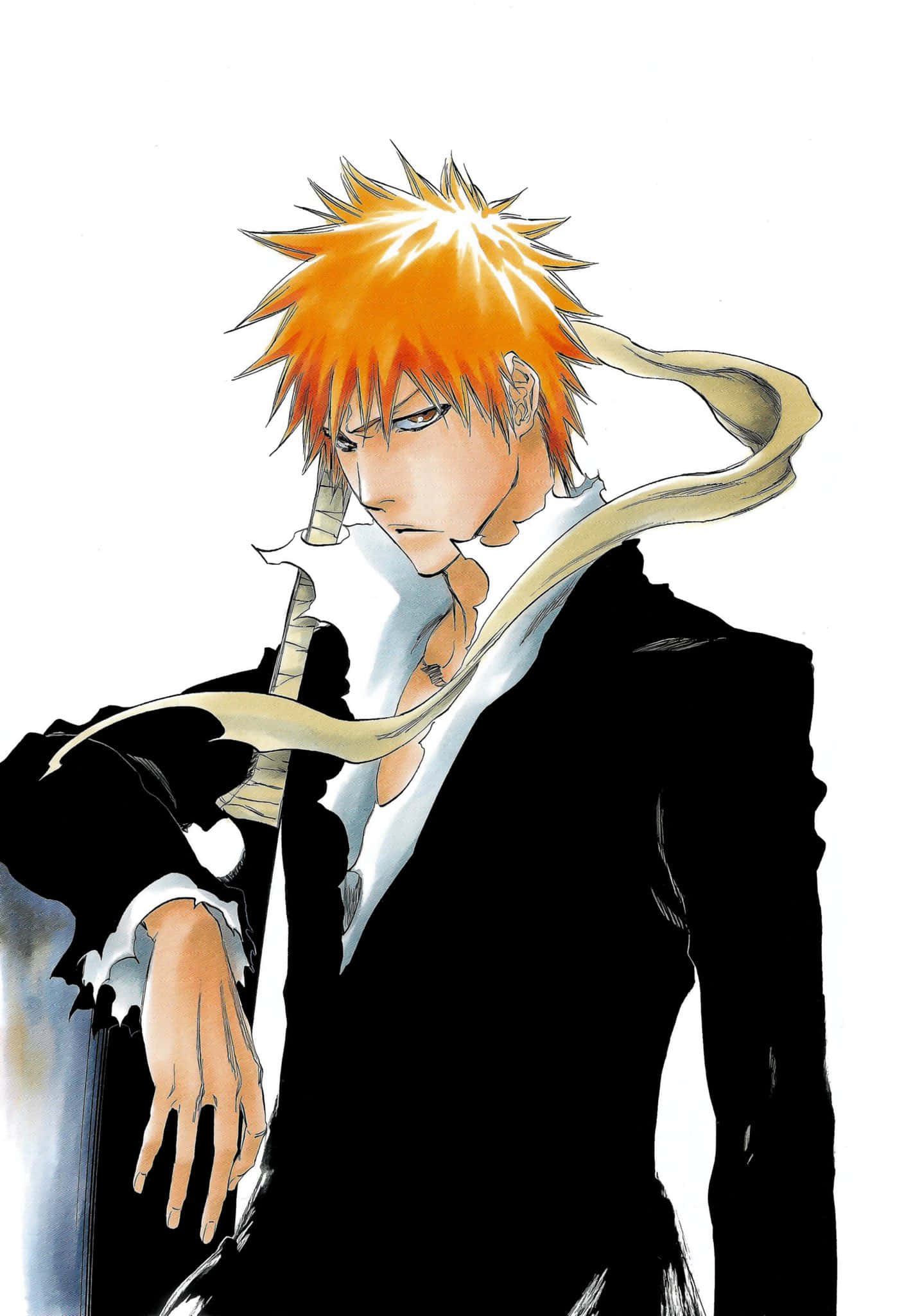 orange haired anime character, spiky orange hair, sword slung over shoulder, Full HD Phone Wallpaper