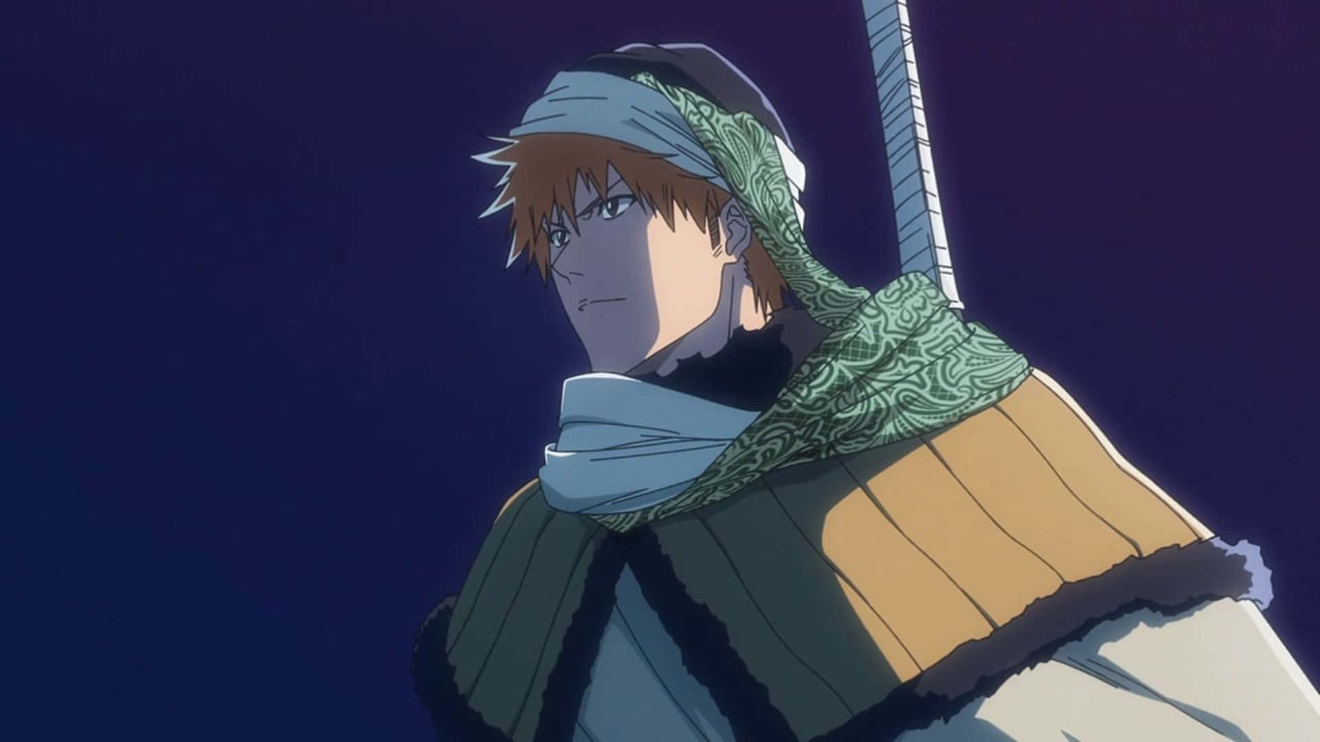 Ichigo, orange hair, green patterned scarf, Full HD Desktop Wallpaper
