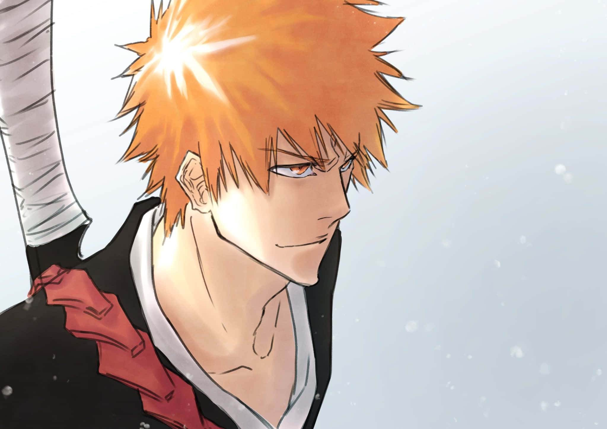 orange haired anime character, spiky orange-haired anime warrior, black and red uniform, Full HD Desktop Wallpaper