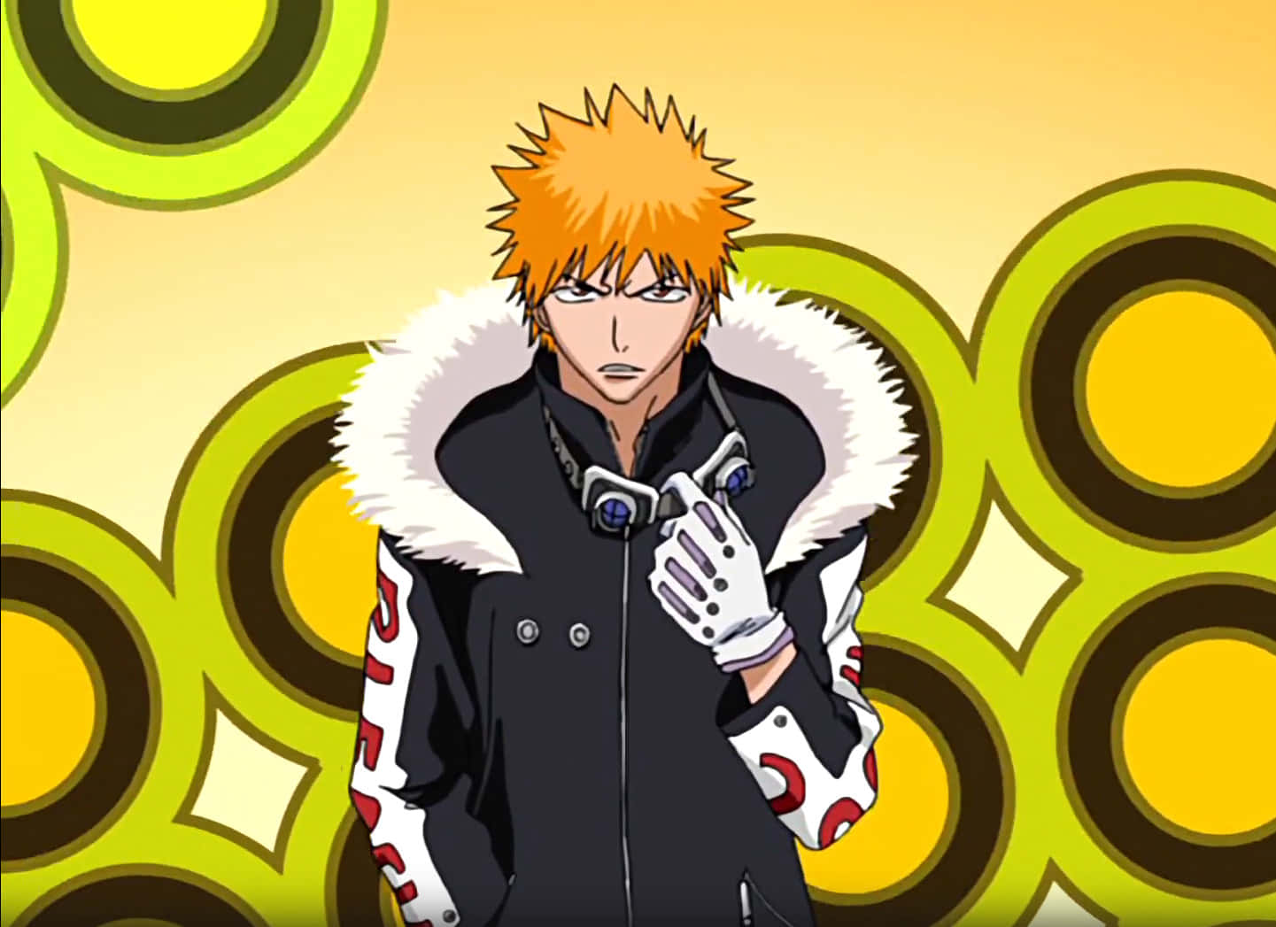 orange haired anime character, black coat, white fur collar, HD Desktop Wallpaper