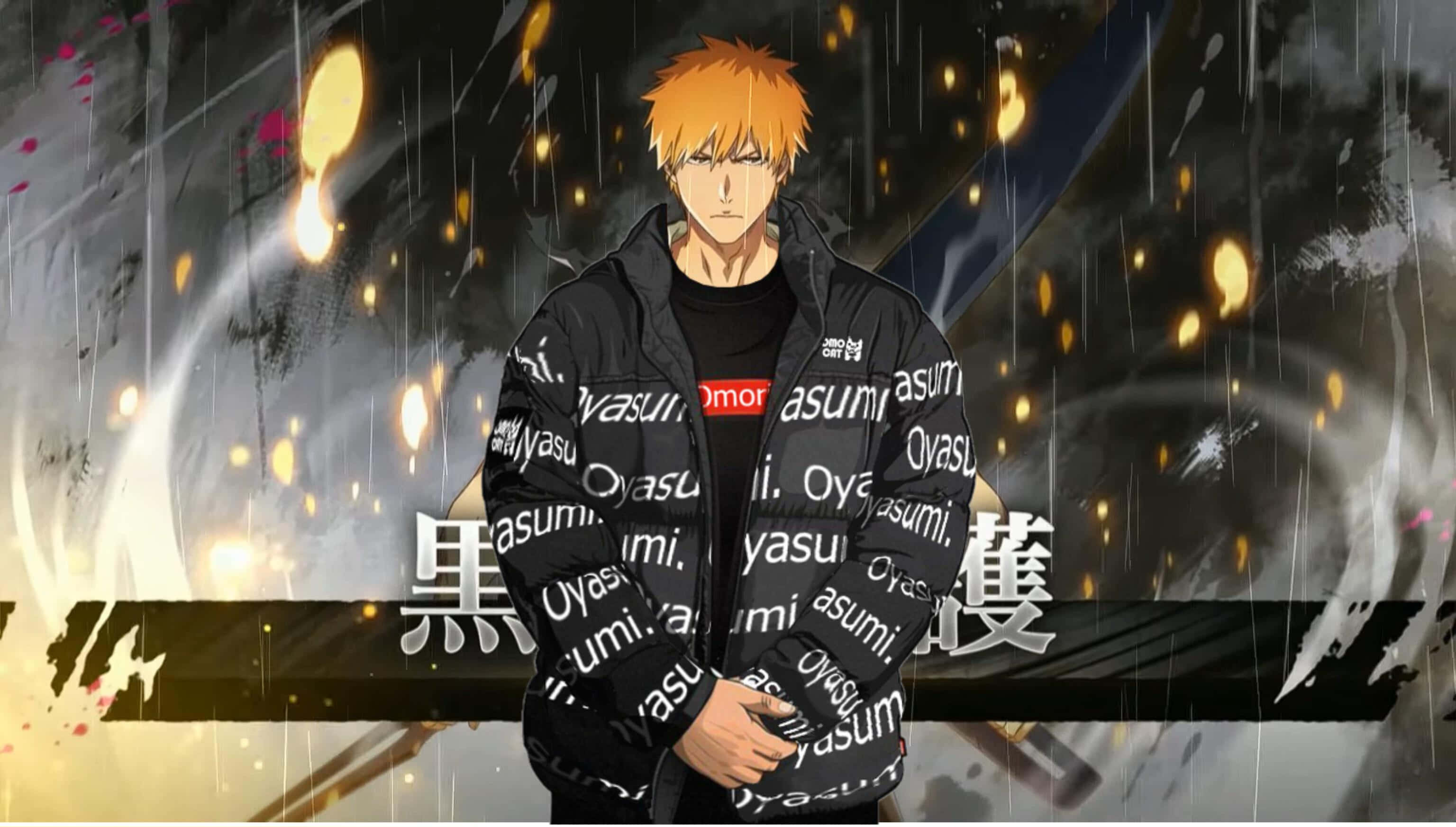 Ichigo, orange hair, rain, 2K Desktop Wallpaper