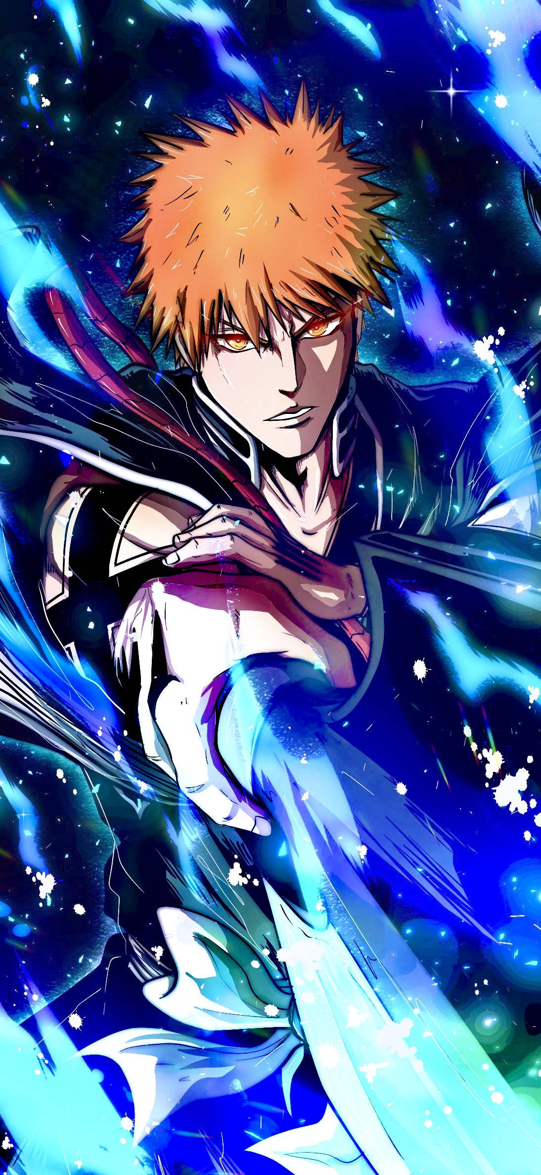 Ichigo Kurosaki, spiky orange hair, glowing eyes, Full HD Phone Wallpaper
