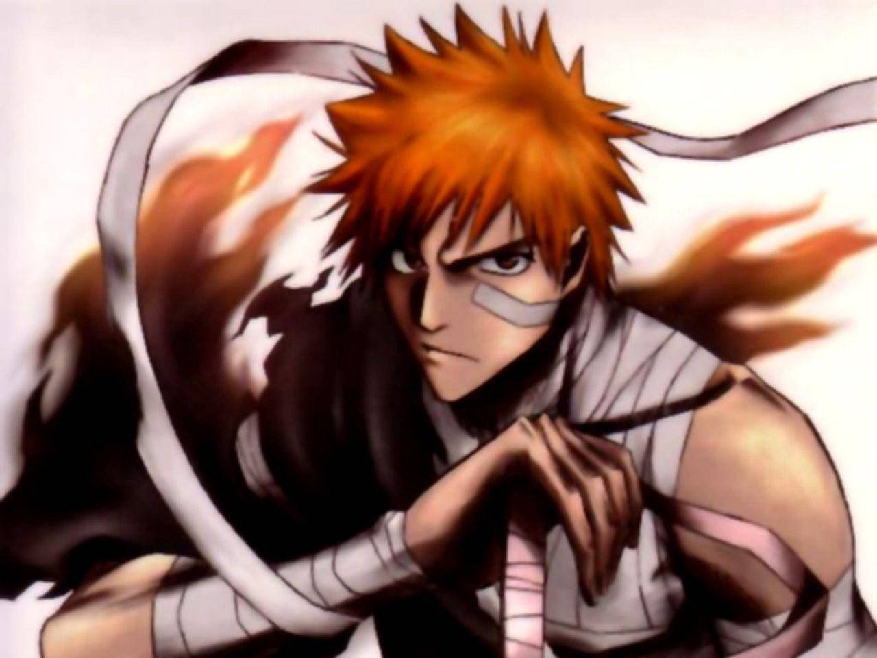 Ichigo, spiky orange hair, bandaged face, HD Desktop Wallpaper