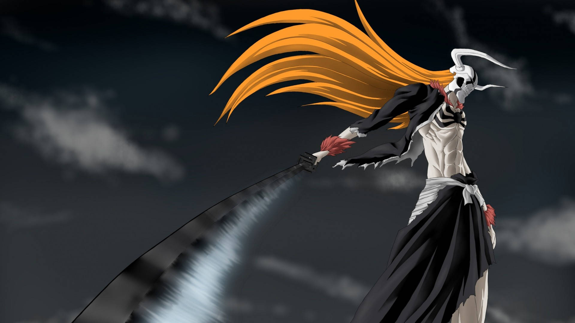 Ichigo, glowing sword, flowing orange hair, Full HD Desktop Wallpaper