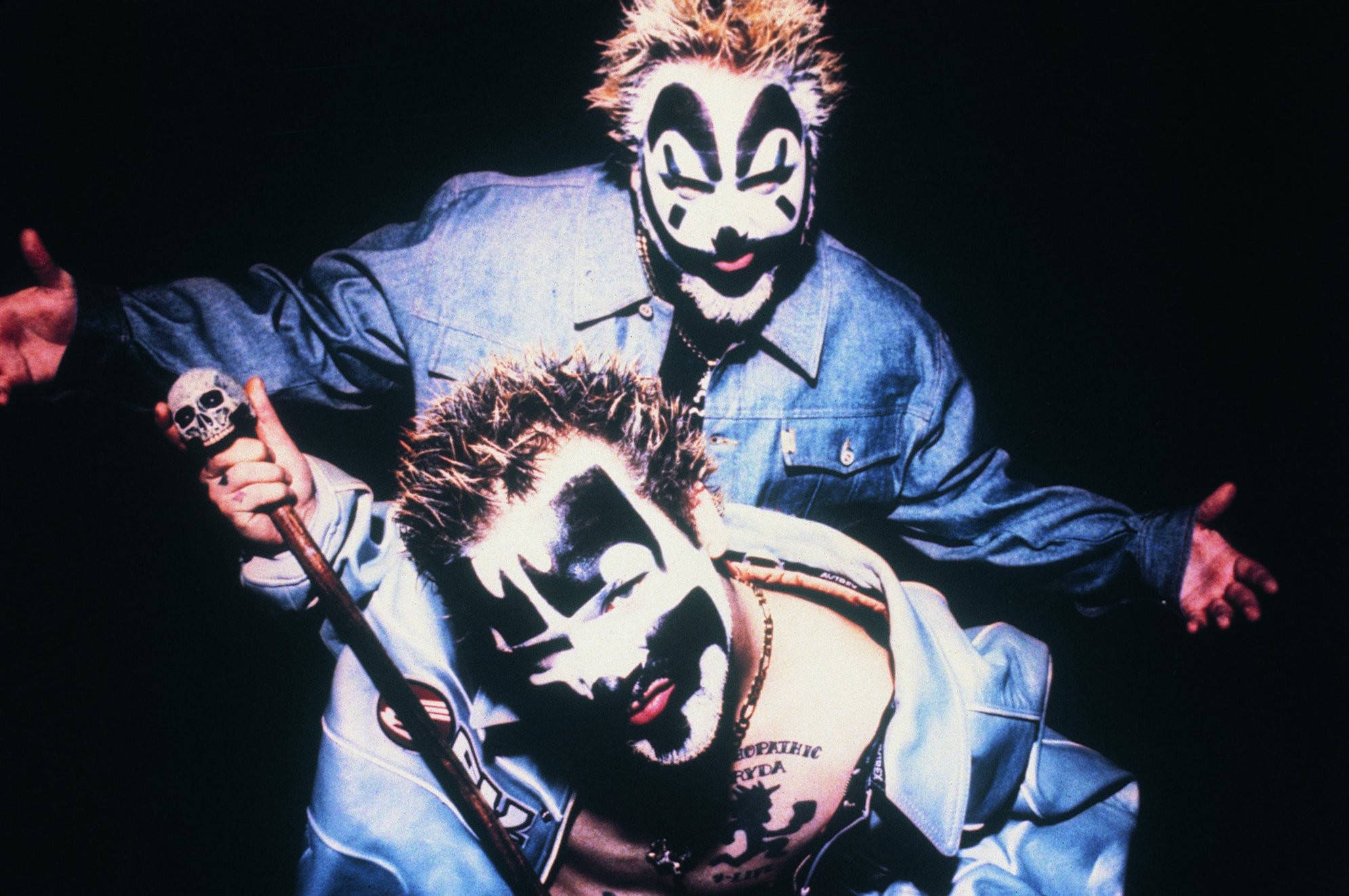 ICP, black and white face paint, skull-topped staff, Full HD Desktop Wallpaper