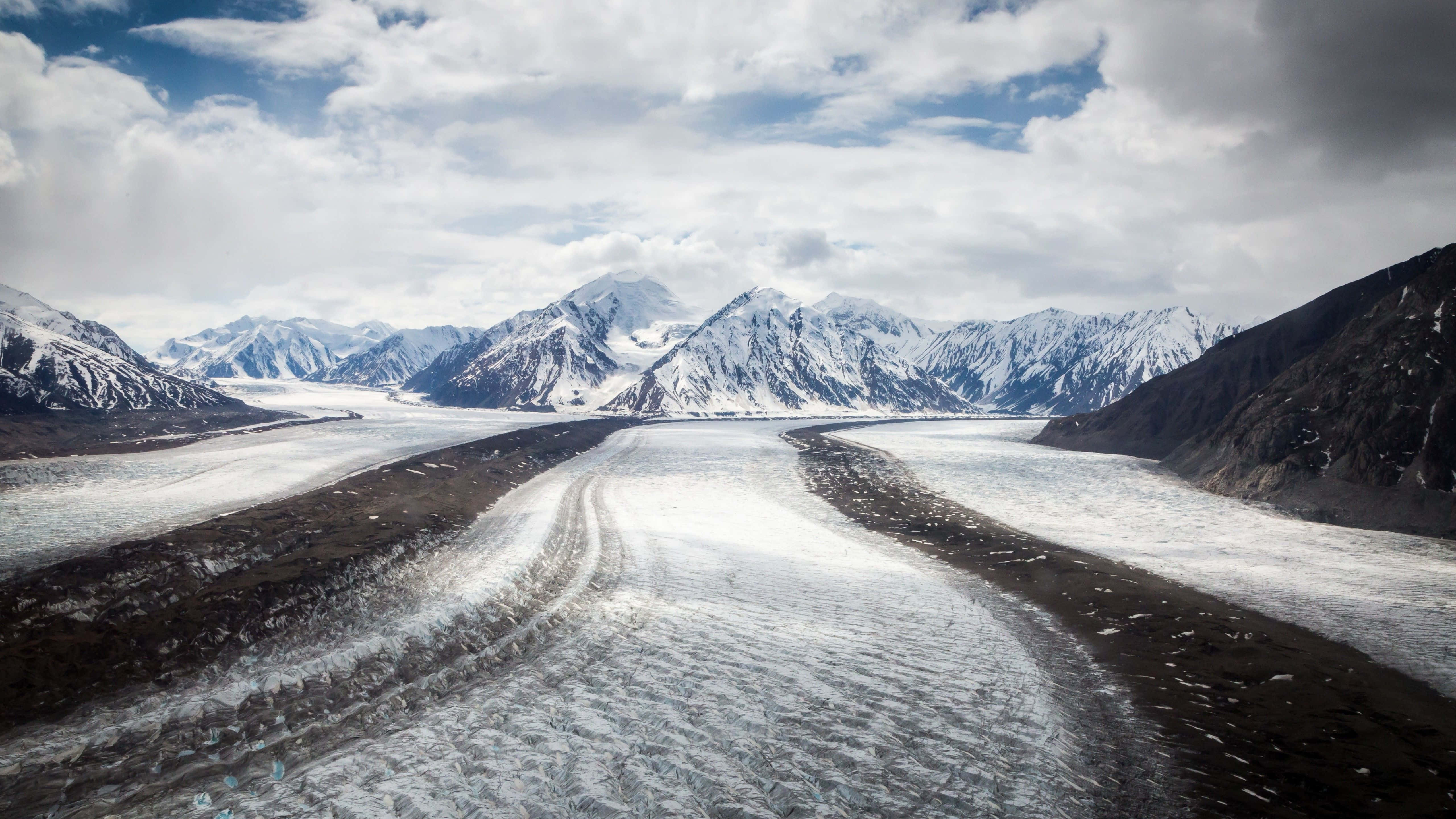 Icy Road, glacier, rugged mountain valley, 5K Desktop Wallpaper