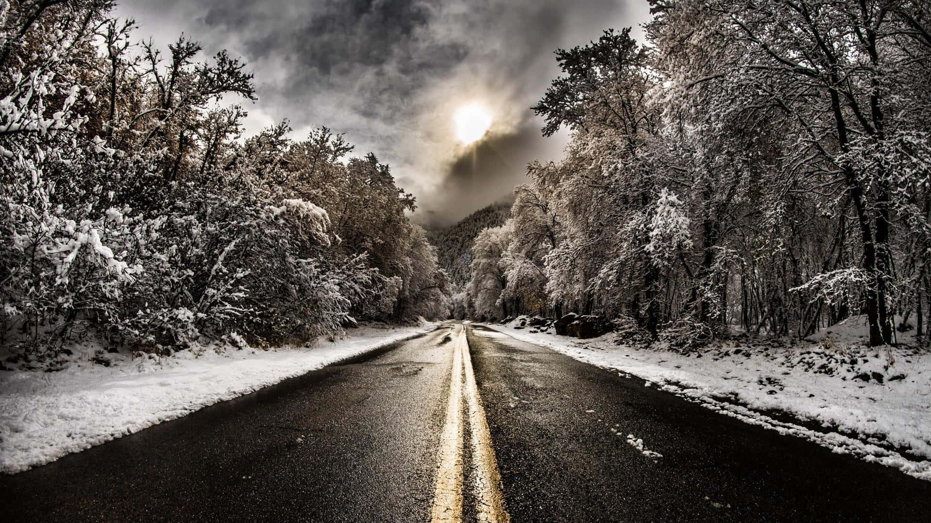Icy Road, Winter Wonderland, snow-covered road, Full HD Desktop Wallpaper