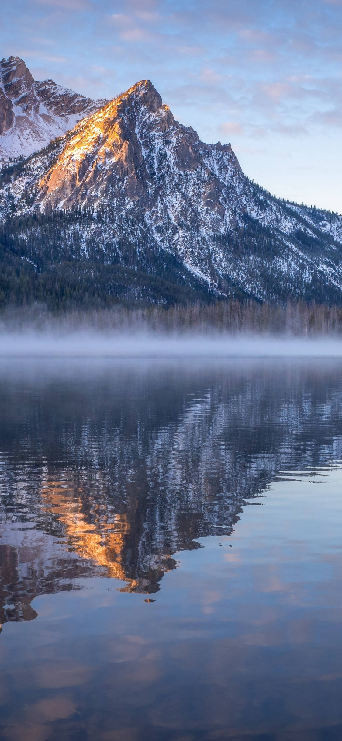 foggy lake, mountains of idaho, snowcapped mountain peak, Full HD Phone Wallpaper
