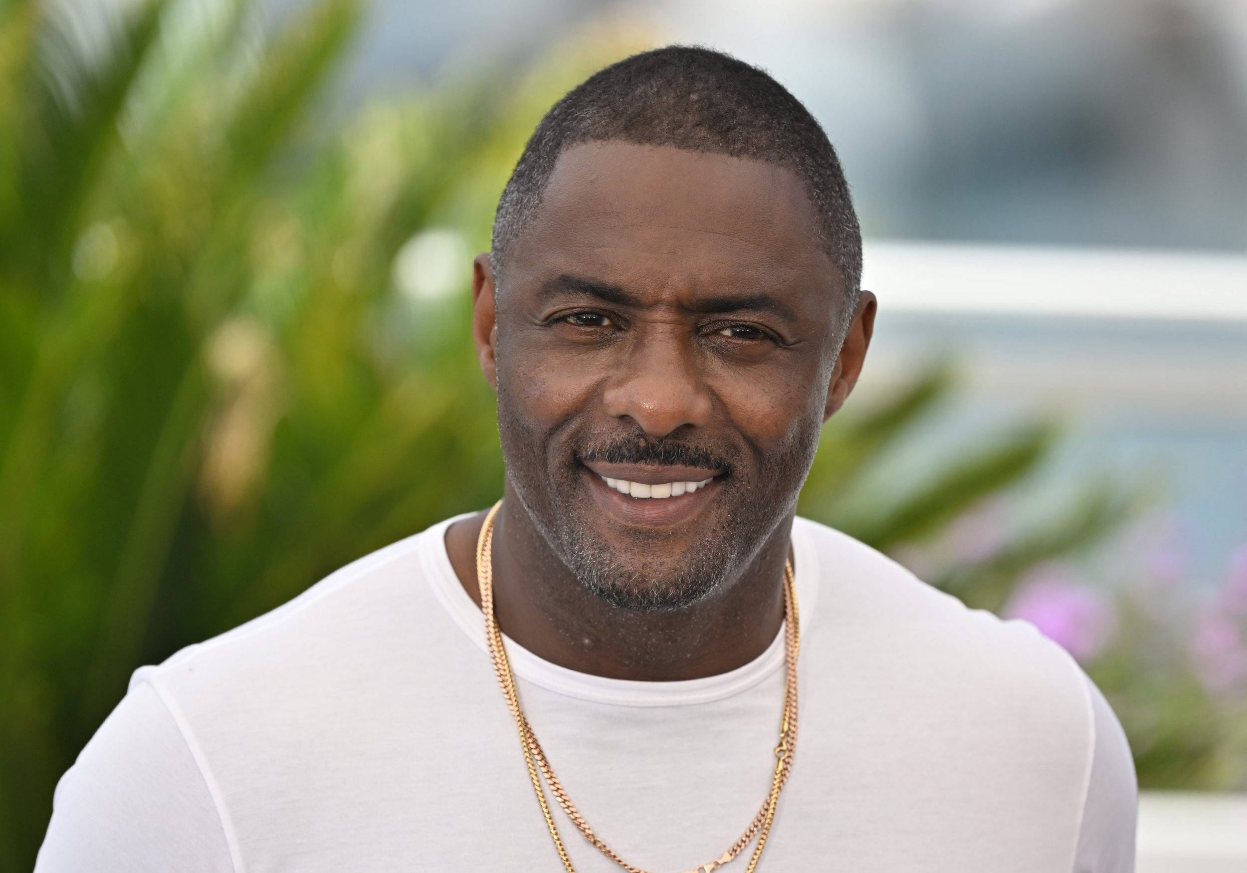 Idris Elba, white t-shirt, gold chains, Full HD Desktop Wallpaper