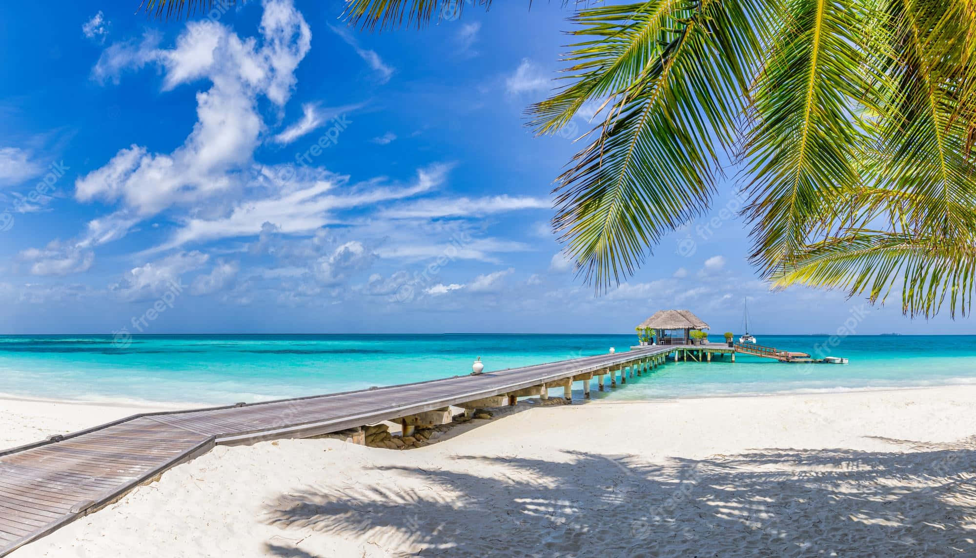 Idyllic, white sand, turquoise waters, Full HD Desktop Wallpaper