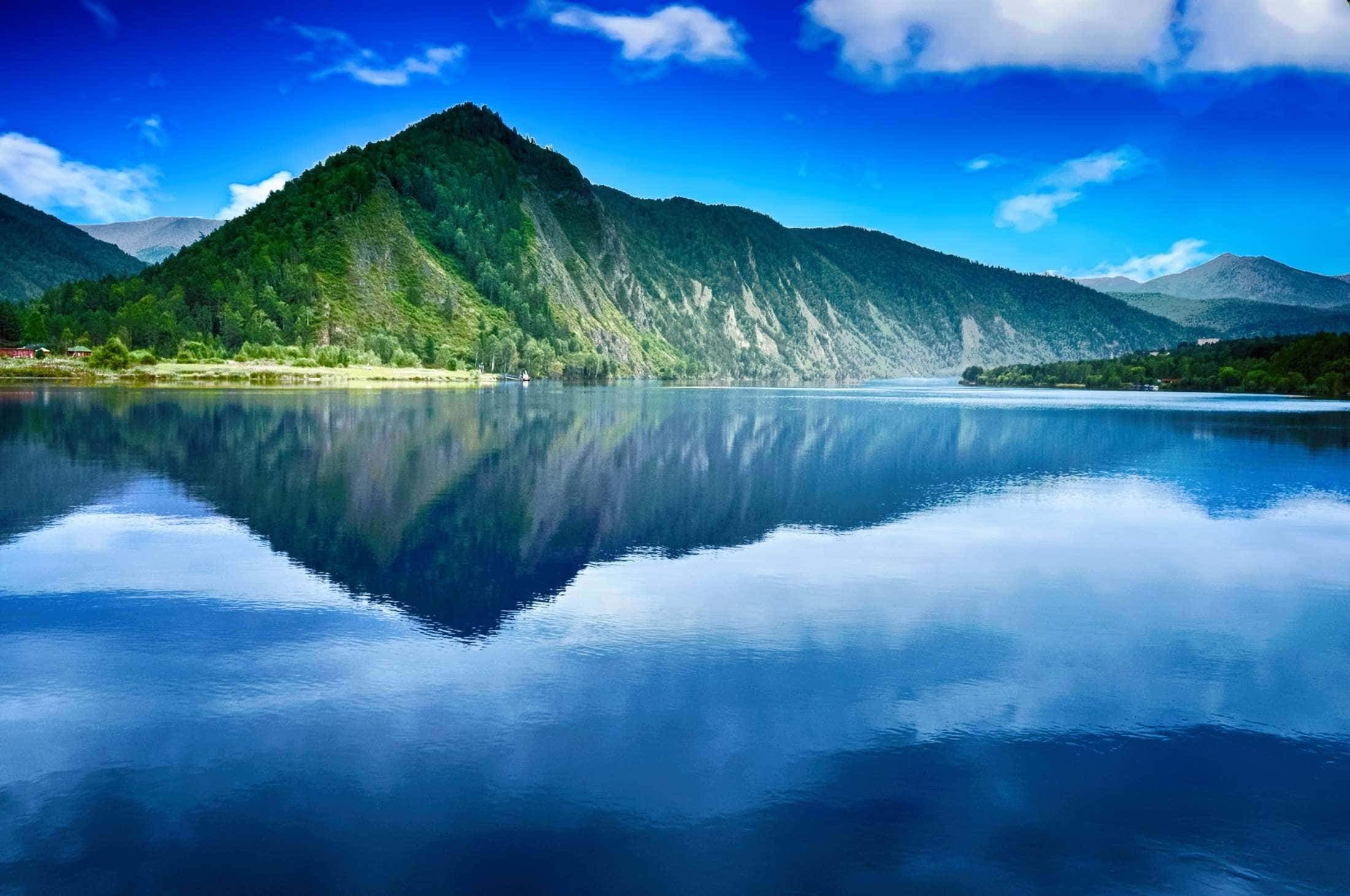 Idyllic Reflection, mountain lake, vibrant blue sky, Full HD Desktop Wallpaper