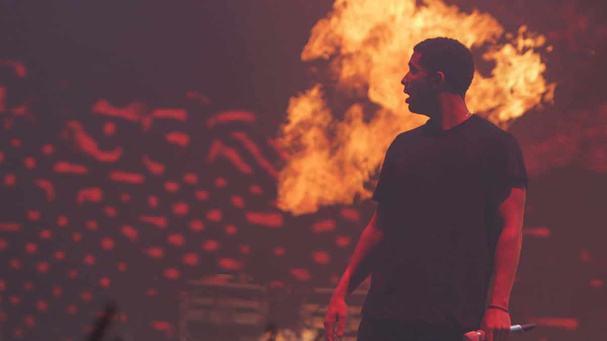 Drake, concert, roaring flames, SD Desktop Wallpaper