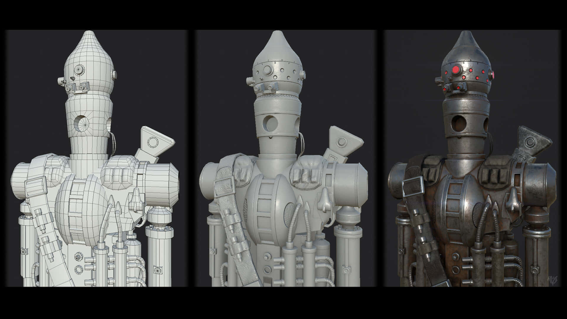IG-88, 3d model evolution, wireframe, Full HD Desktop Wallpaper
