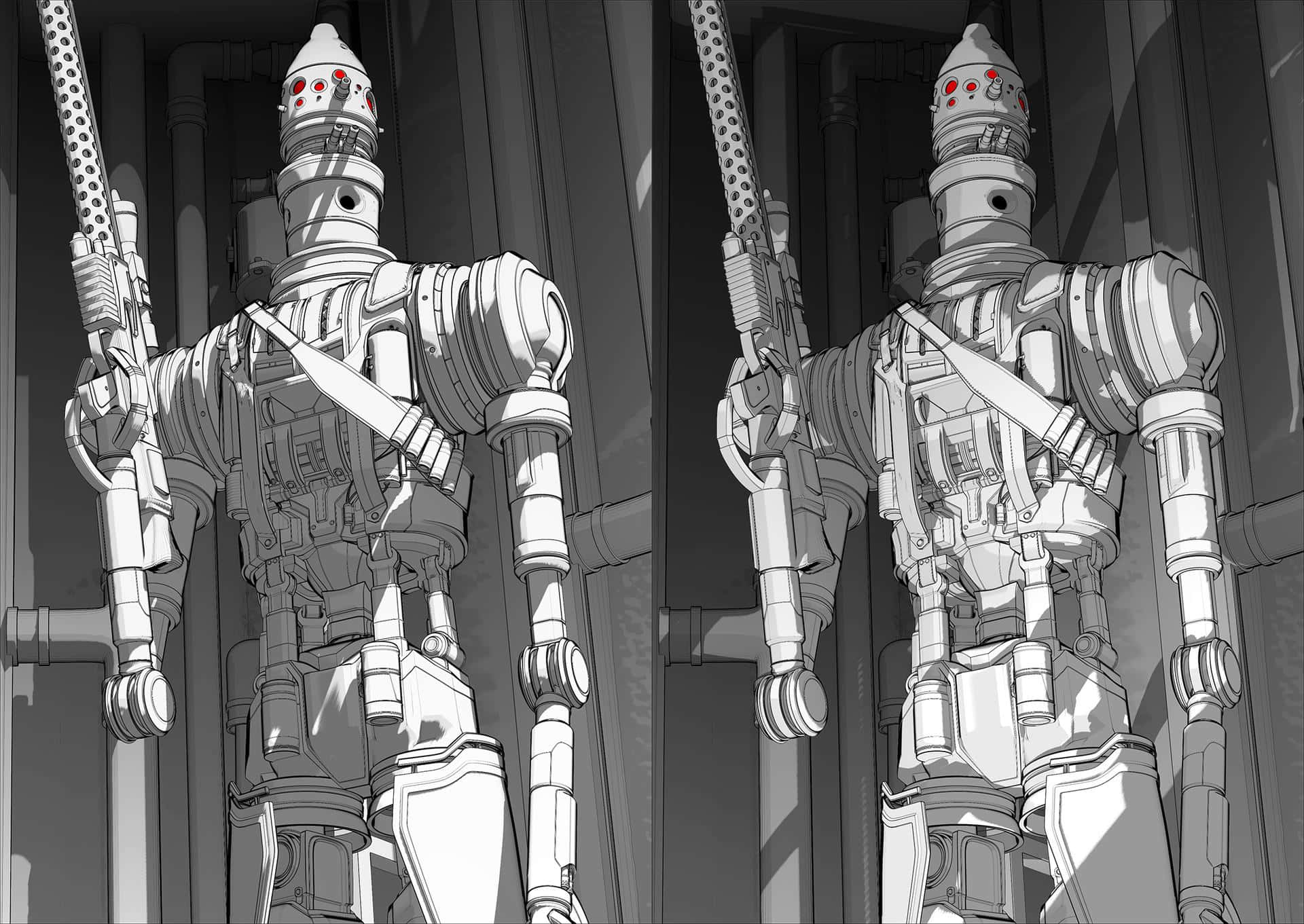 IG-88, grayscale illustration, humanoid robot, Full HD Desktop Wallpaper