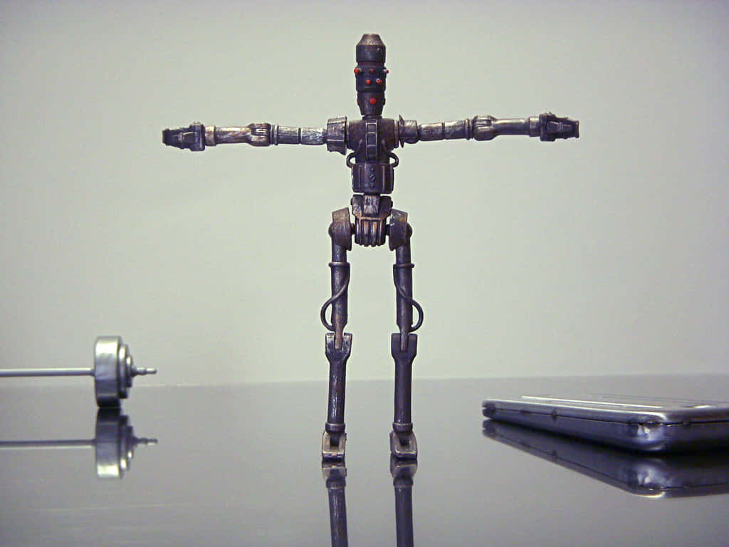 IG-88, metallic robot figurine, reflective surface, SD Desktop Wallpaper