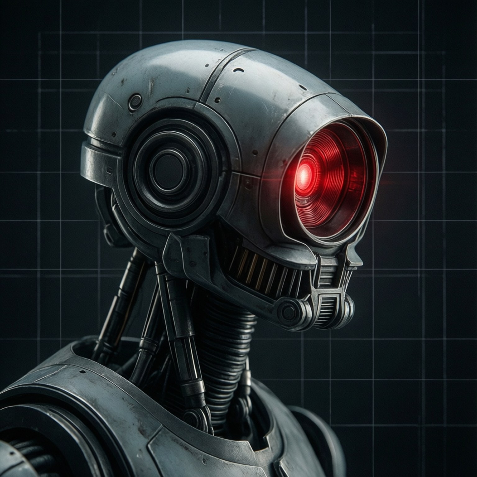 IG-88, glowing red eye, minimalist dark background, HD Desktop Wallpaper