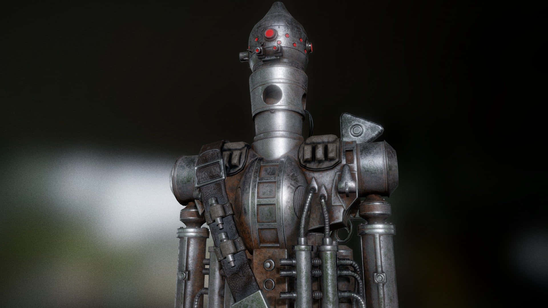 IG-88, glowing red eyes, weathered metallic robot, Full HD Desktop Wallpaper