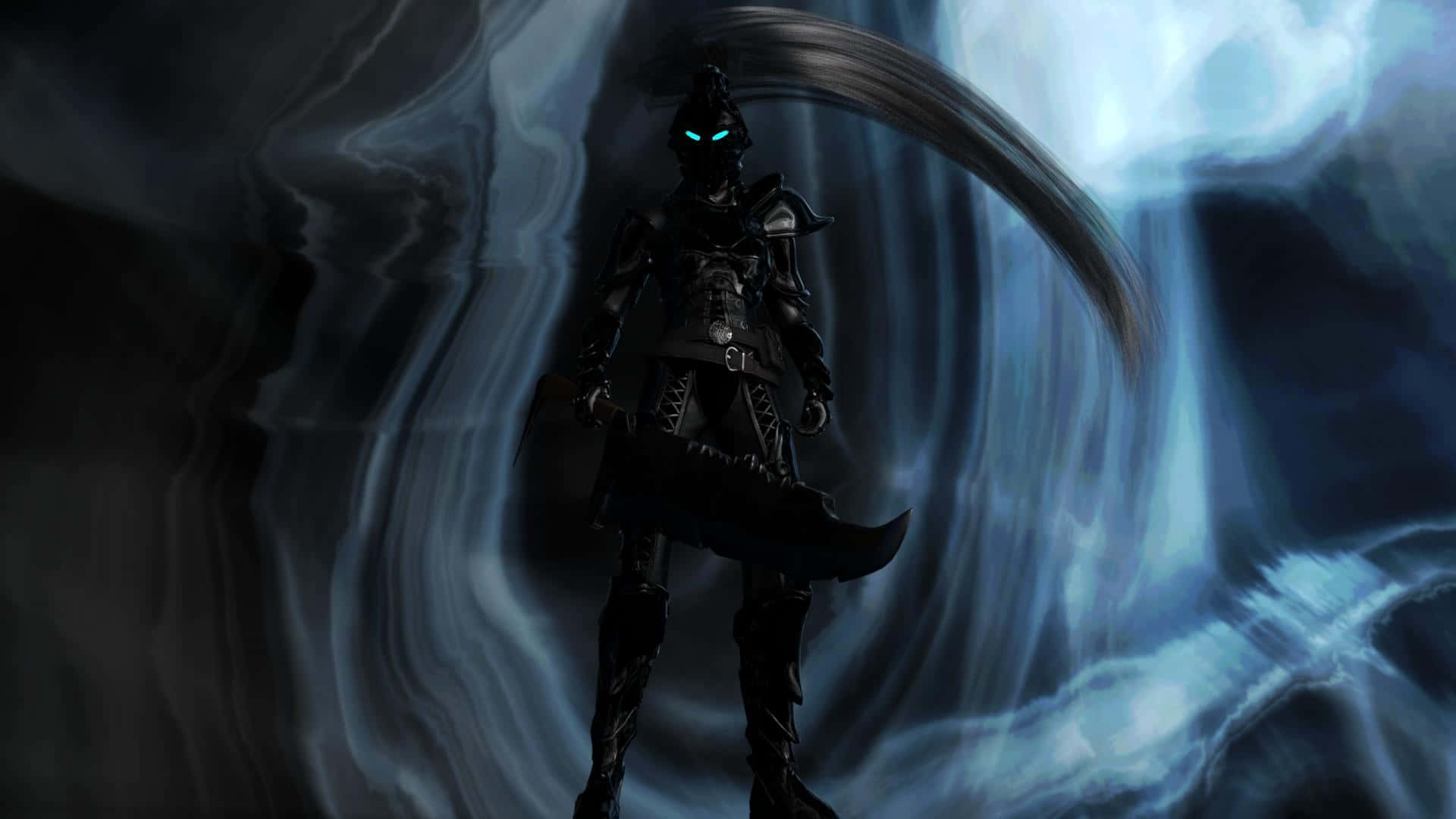 Igris, Dark Warrior Shadow, glowing blue eyes, Full HD Desktop Wallpaper