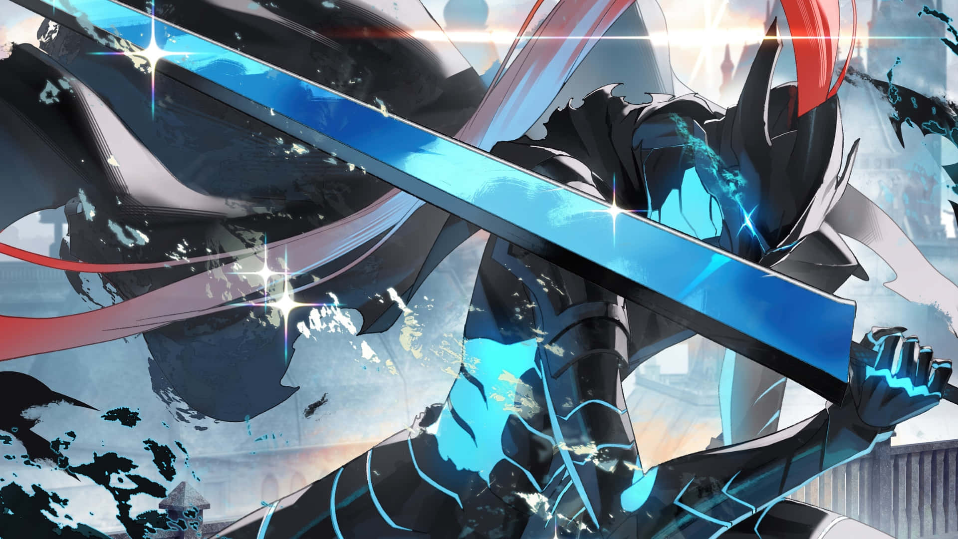 Igris, glowing blue sword, shattered ice, Full HD Desktop Wallpaper