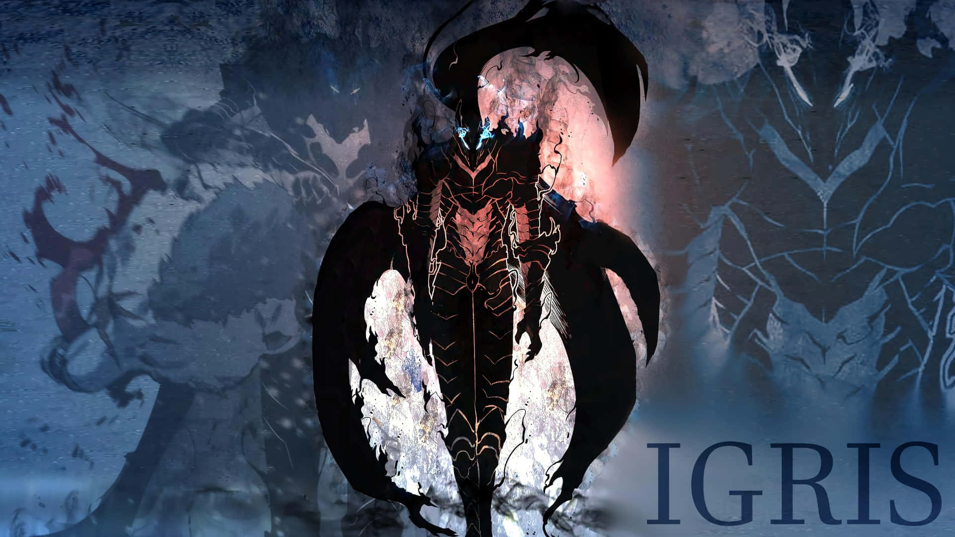 Igris, dark fantasy warrior, glowing blue eyes, Full HD Desktop Wallpaper