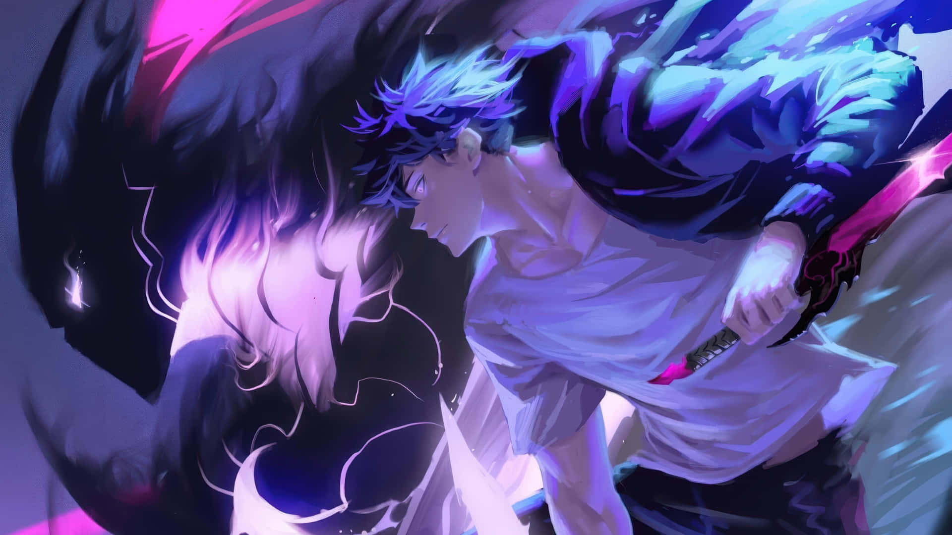 Igris, anime-style warrior, spiky blue hair, Full HD Desktop Wallpaper