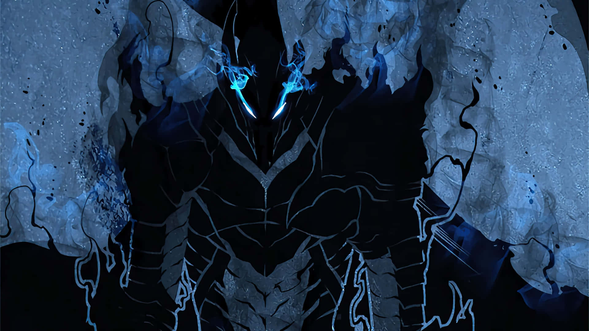 Igris, Dark Armor, glowing blue eyes, Full HD Desktop Wallpaper