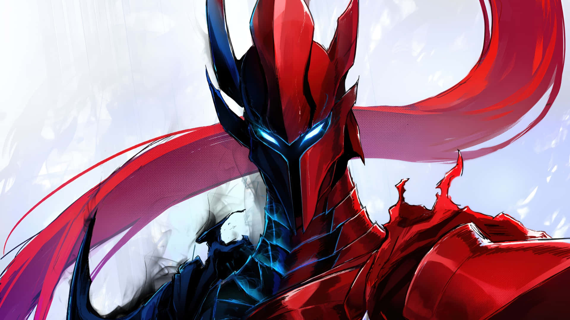 Igris, red armored warrior, glowing blue eyes, Full HD Desktop Wallpaper