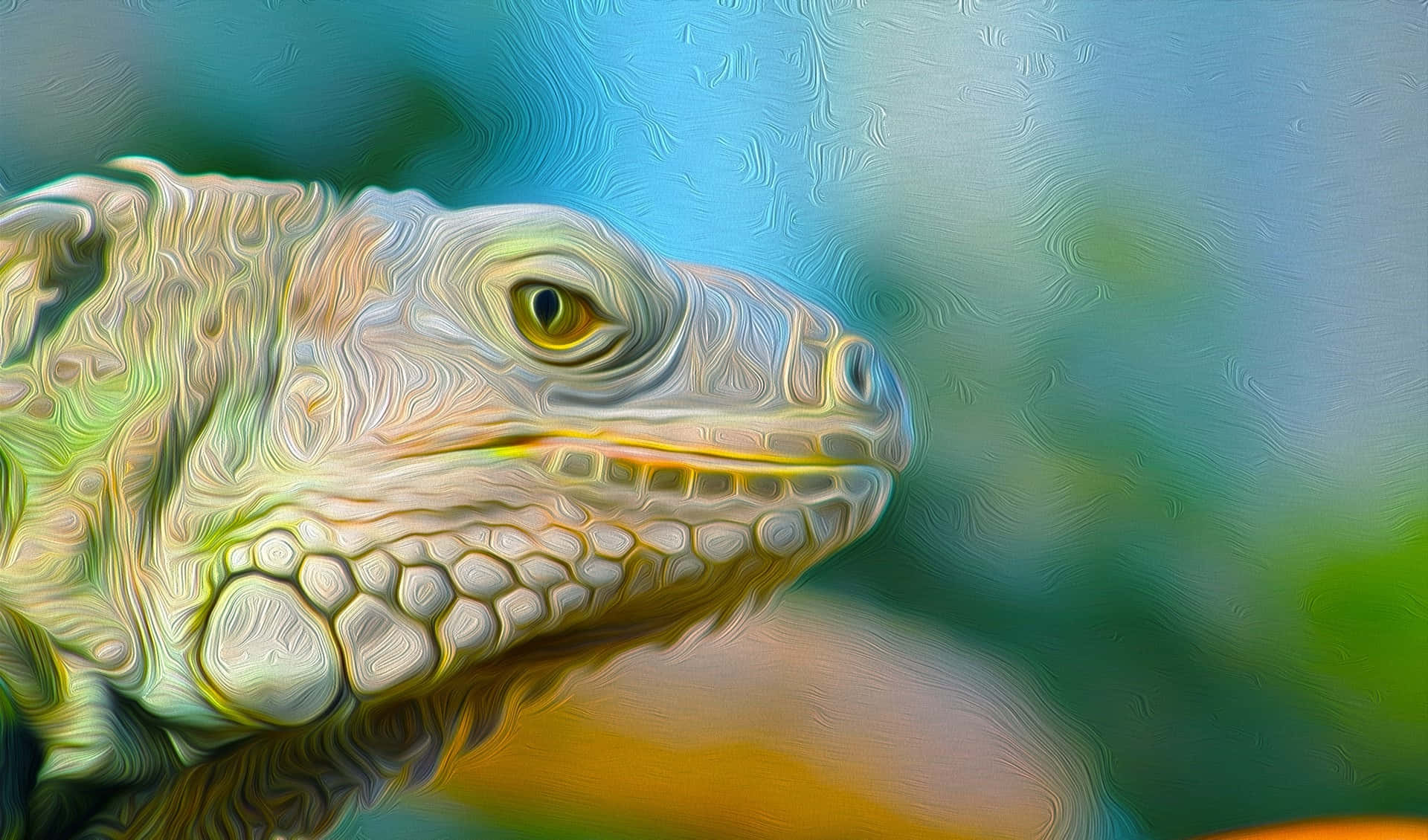 green iguana, textured scales, yellow eyes, Full HD Desktop Wallpaper