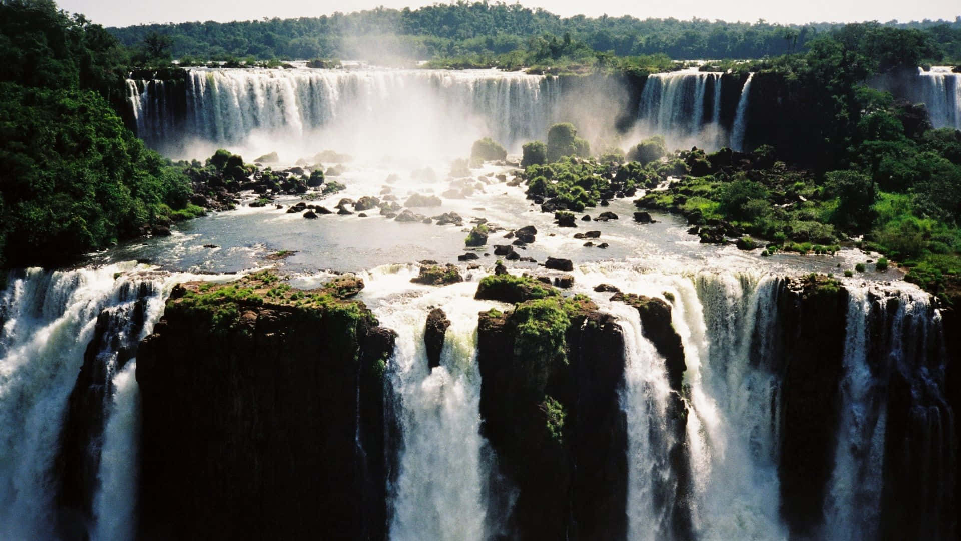 Iguazu Falls, massive waterfalls, dark cliffs, Full HD Desktop Wallpaper