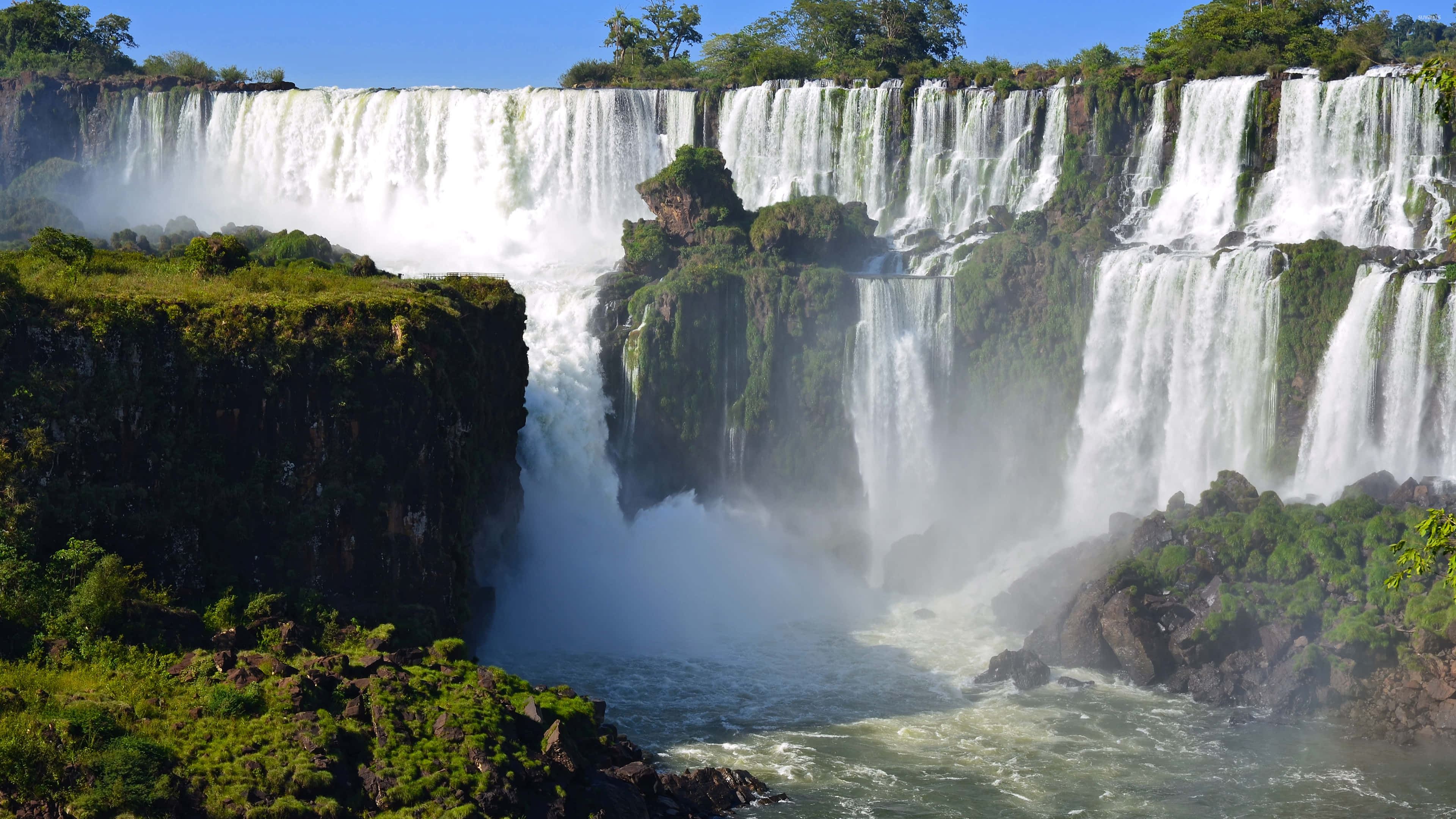 Iguazu Falls, gigantic waterfall chain, white water, 4K Desktop Wallpaper