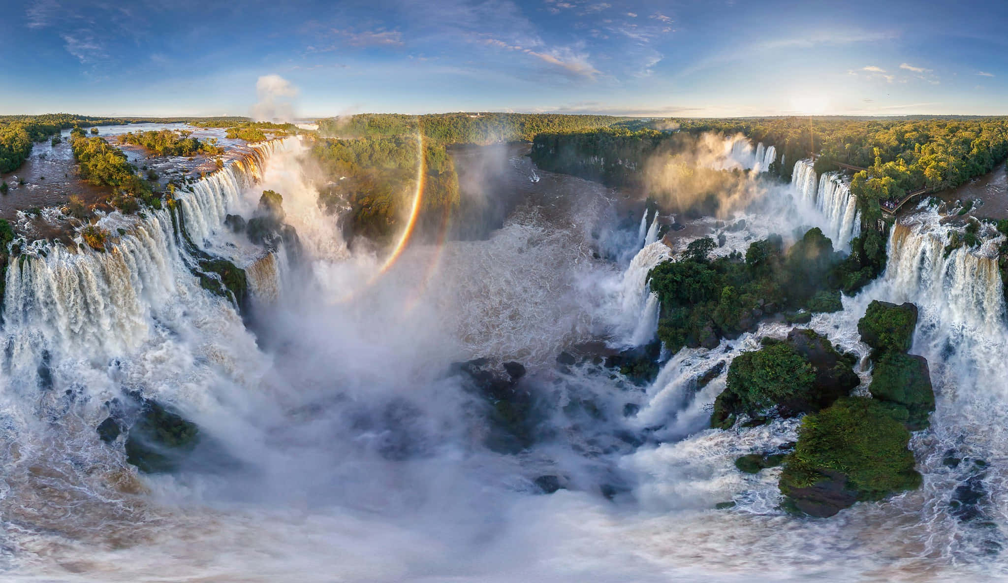 Iguazu Falls, vibrant rainbow, cascading waterfalls, Full HD Desktop Wallpaper