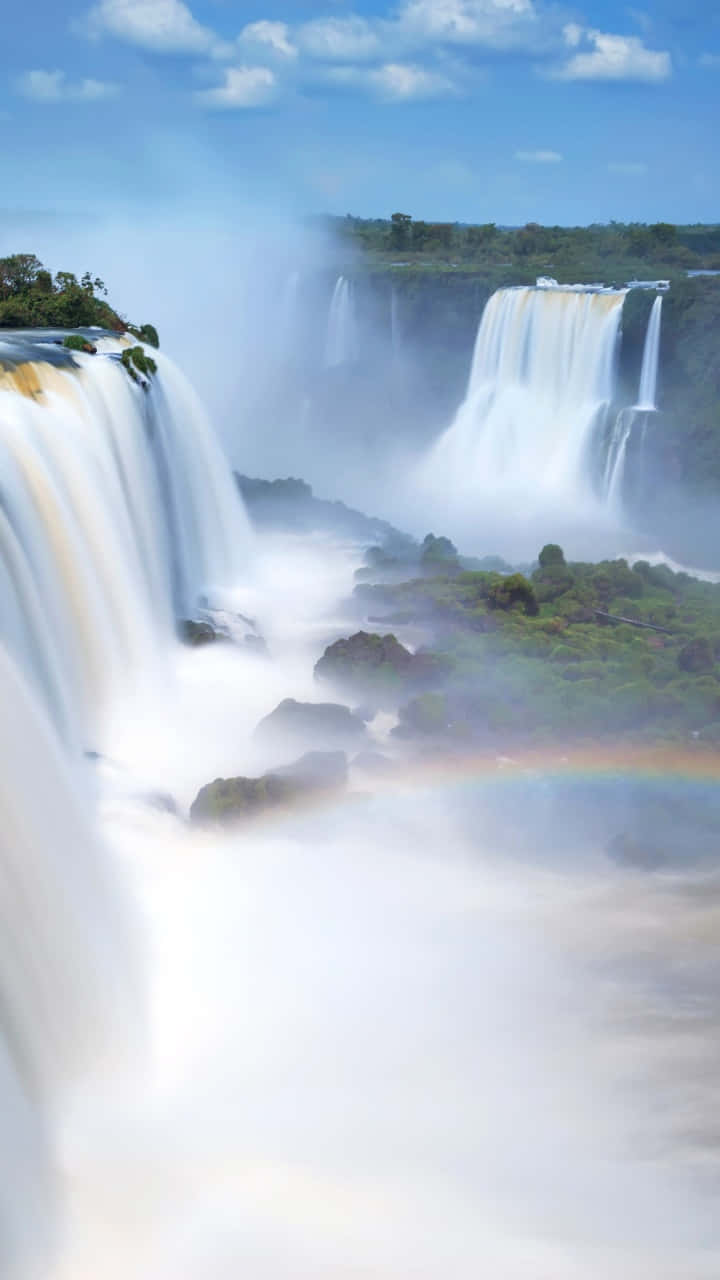 Iguazu Falls, vibrant rainbow, bright blue sky, HD Phone Wallpaper