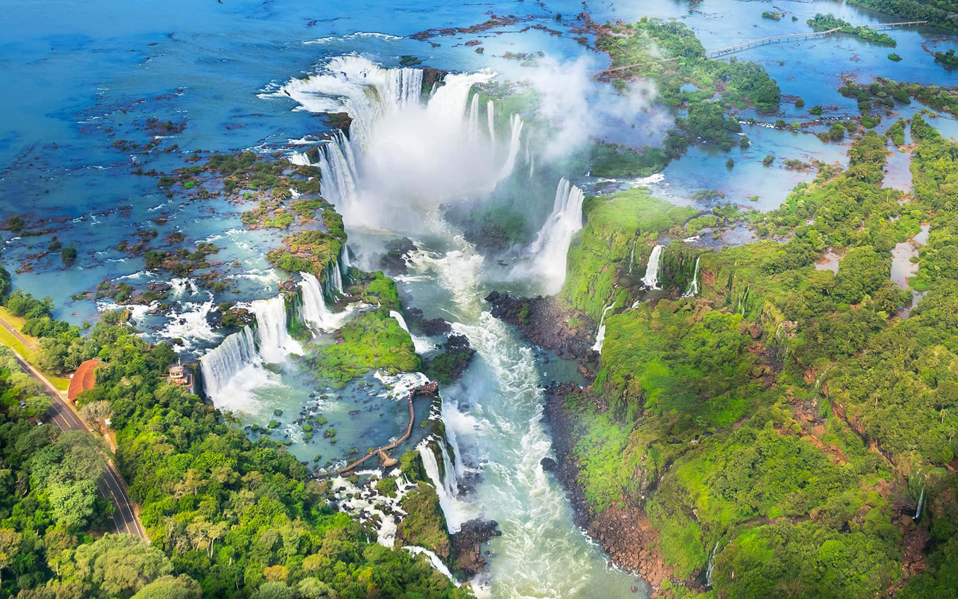 Iguazu Falls, turquoise waters, lush green jungle, Full HD Desktop Wallpaper