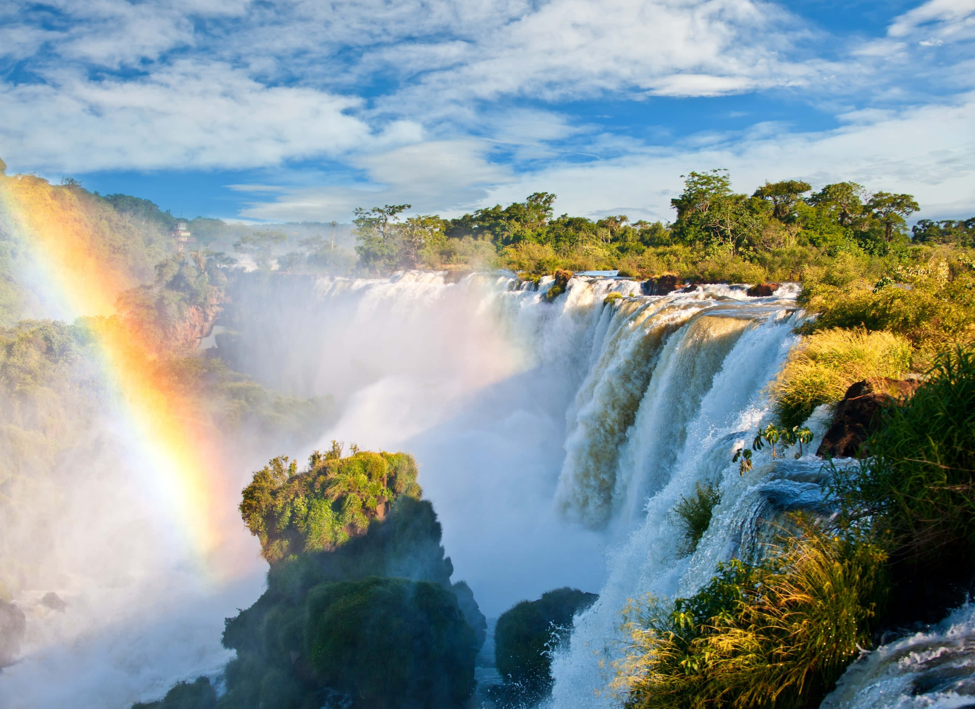 Rainbow Iguazu Falls, Iguazu Falls, rainbow, 2K Desktop Wallpaper