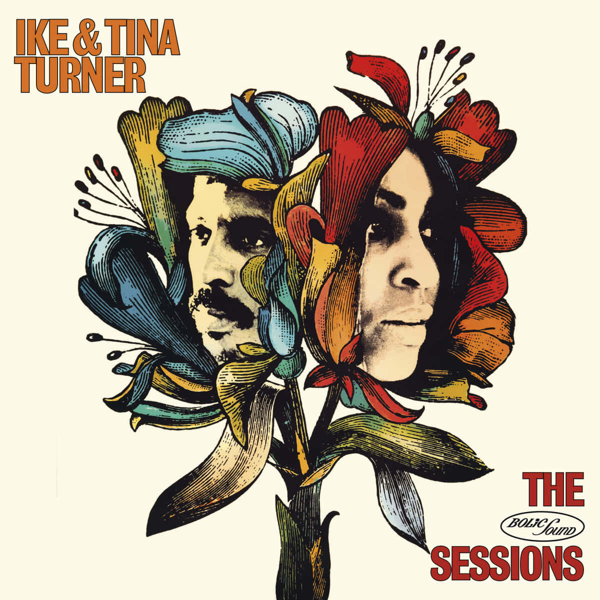 Ike and Tina Turner, stylized flowers, bold vintage colors, SD Desktop Wallpaper