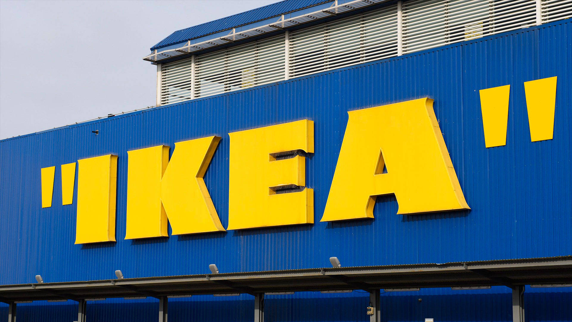 IKEA, bold yellow, blue corrugated metal building, Full HD Desktop Wallpaper