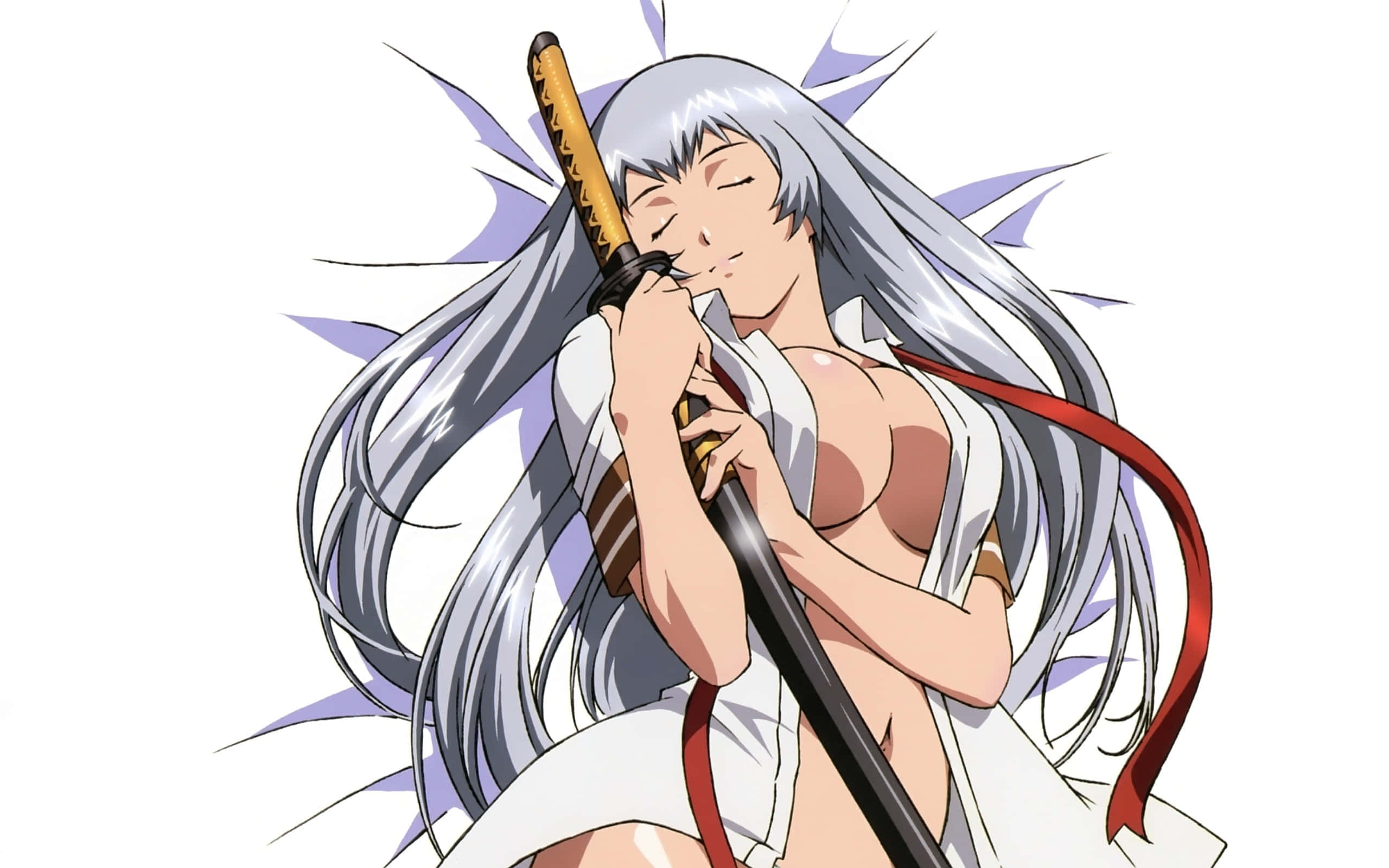 Ikki Tousen, silver-haired anime warrior, katana, 2K Desktop Wallpaper