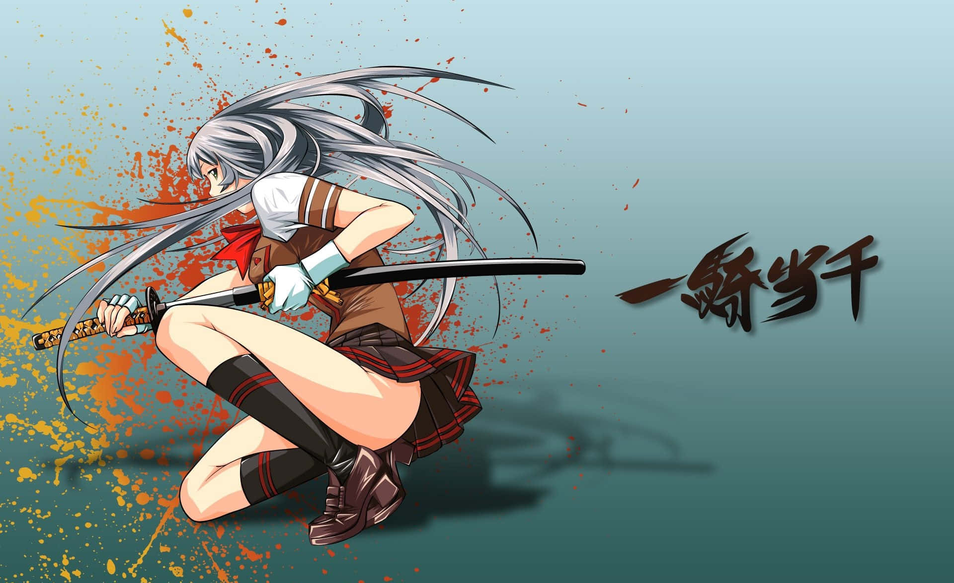 Ikki Tousen, silver-haired anime girl, school uniform, Full HD Desktop Wallpaper