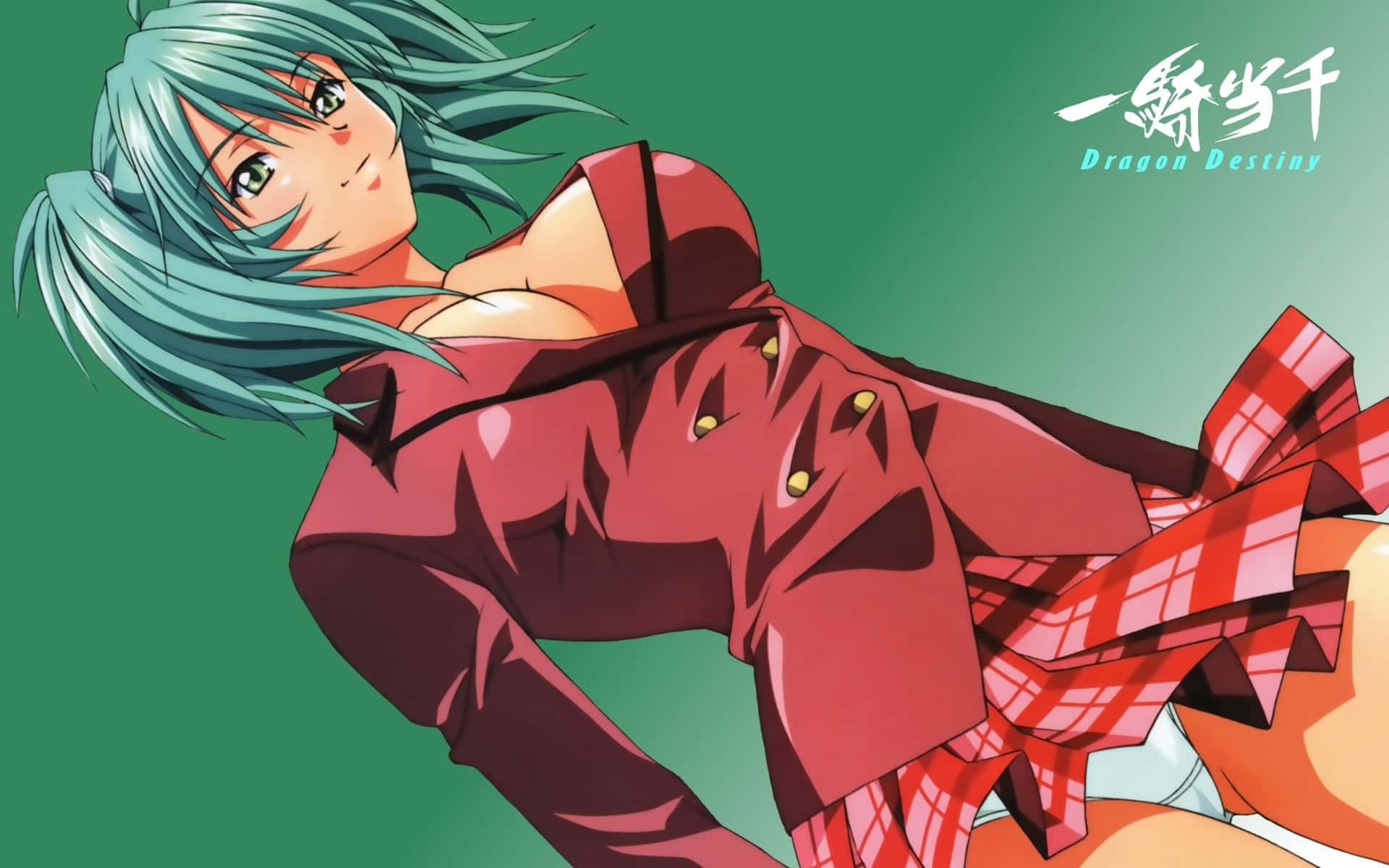 Ikki Tousen, teal-haired, red outfit, Full HD Desktop Wallpaper