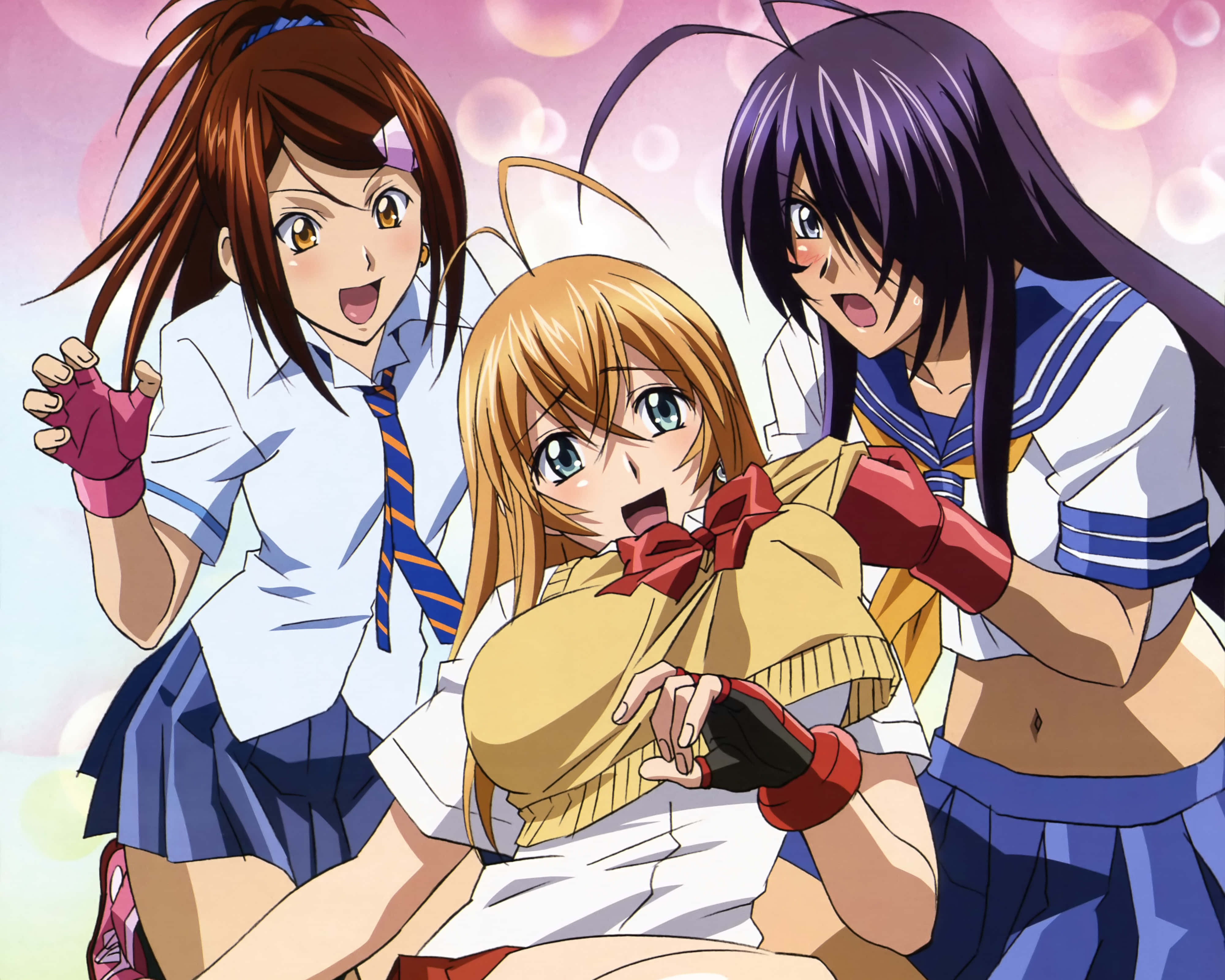 Ikki Tousen, anime girls, school uniforms, 4K Desktop Wallpaper
