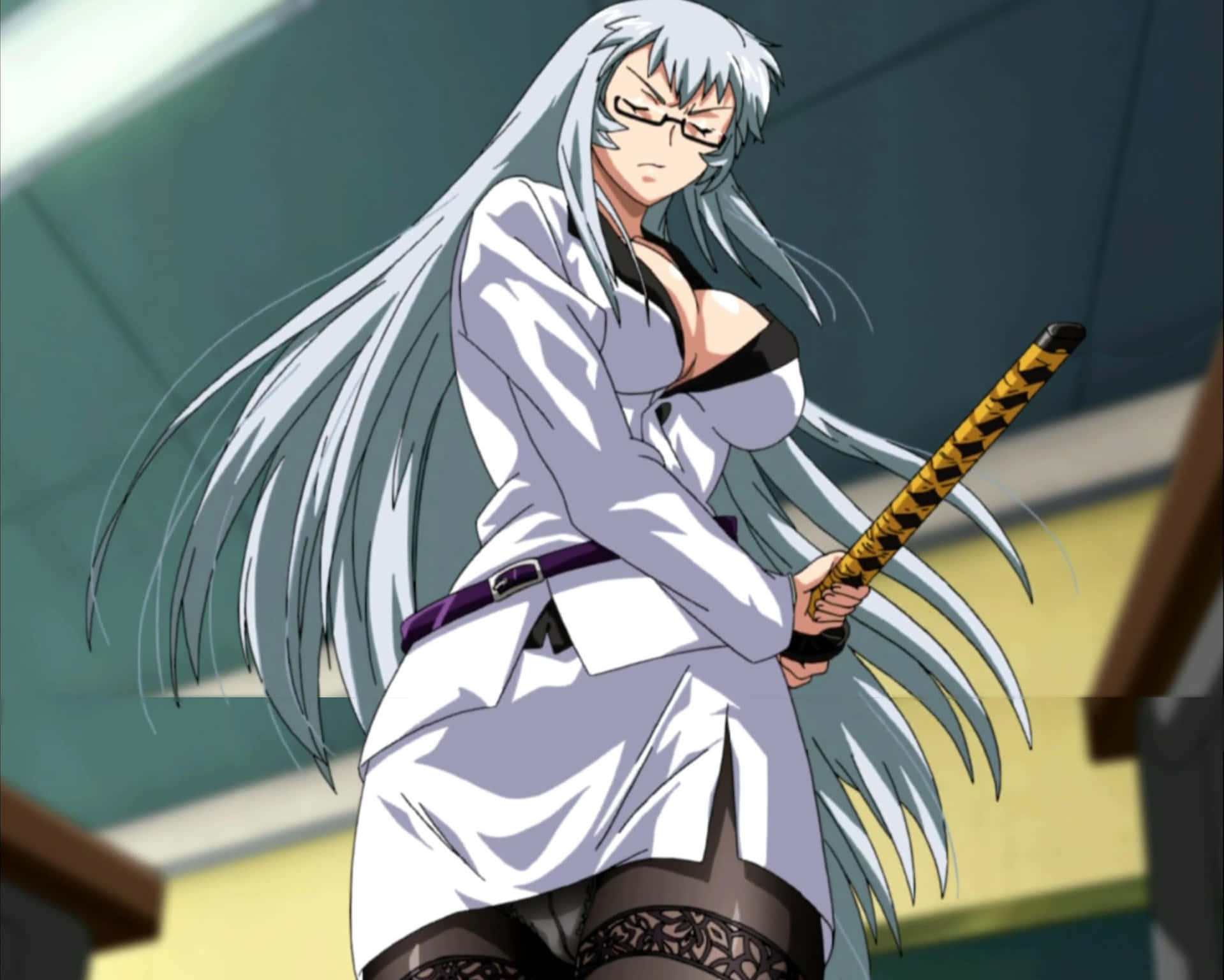 Ikki Tousen, silver-haired anime woman, white coat, HD Desktop Wallpaper