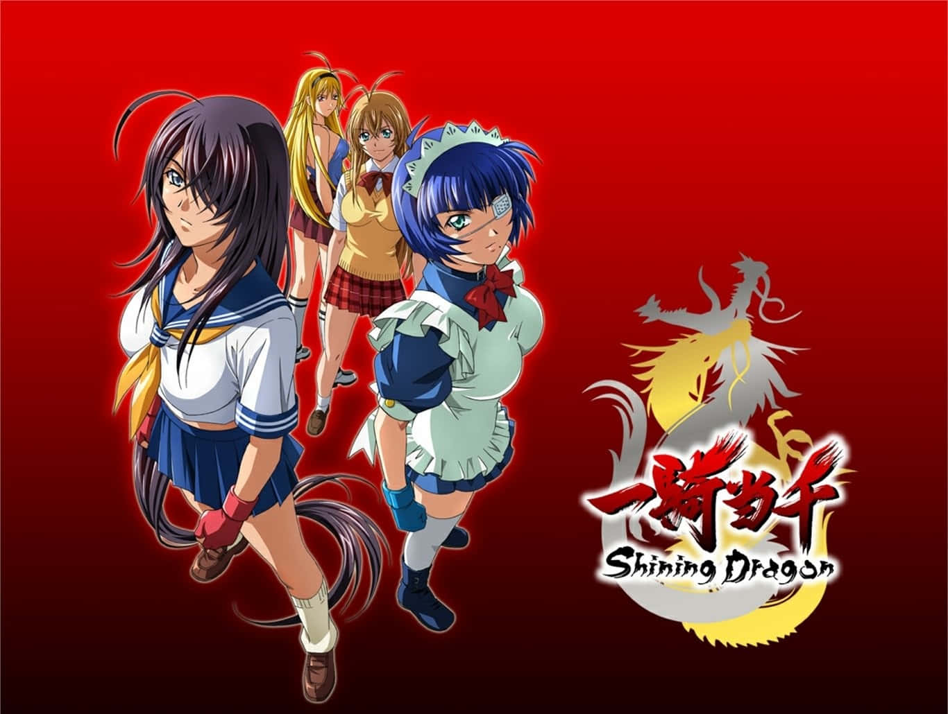 Ikki Tousen, dragon logo, gradient red background, HD Desktop Wallpaper
